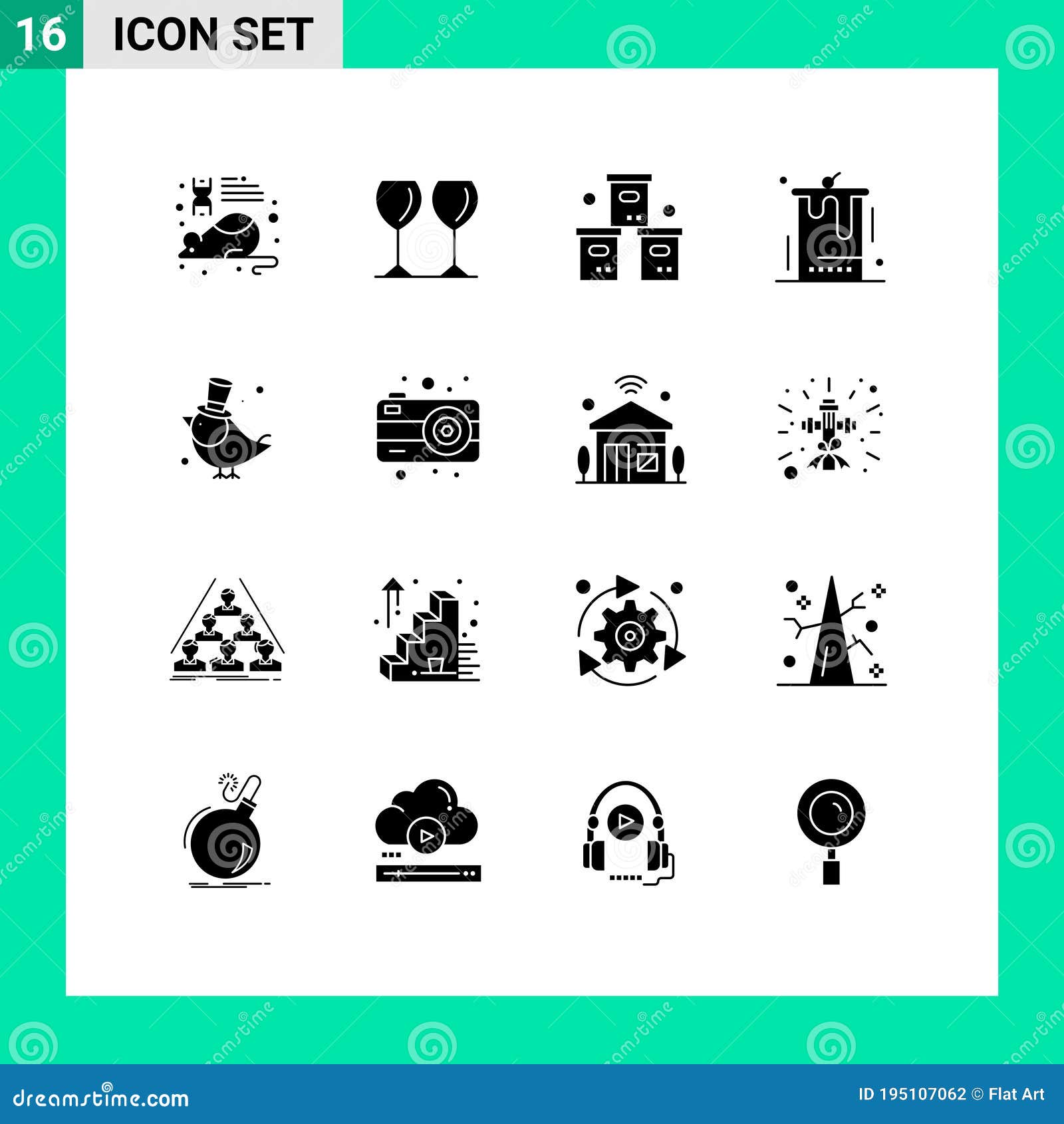 16 universal solid glyphs set for web and mobile applications wedding, dessert, box, cake, product