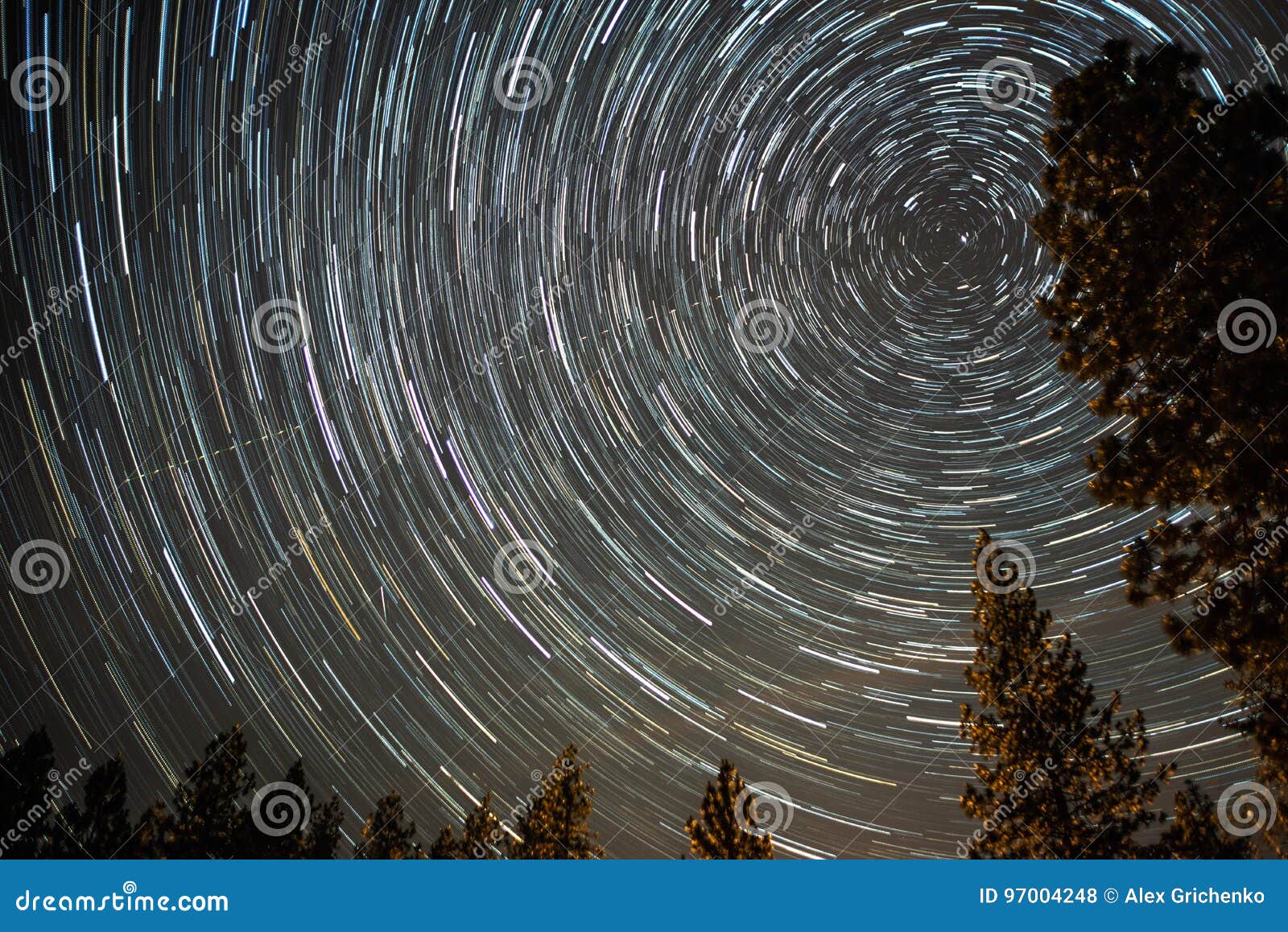 Universe Spiraling Around North Star on Night Sky Stock Photo Image
