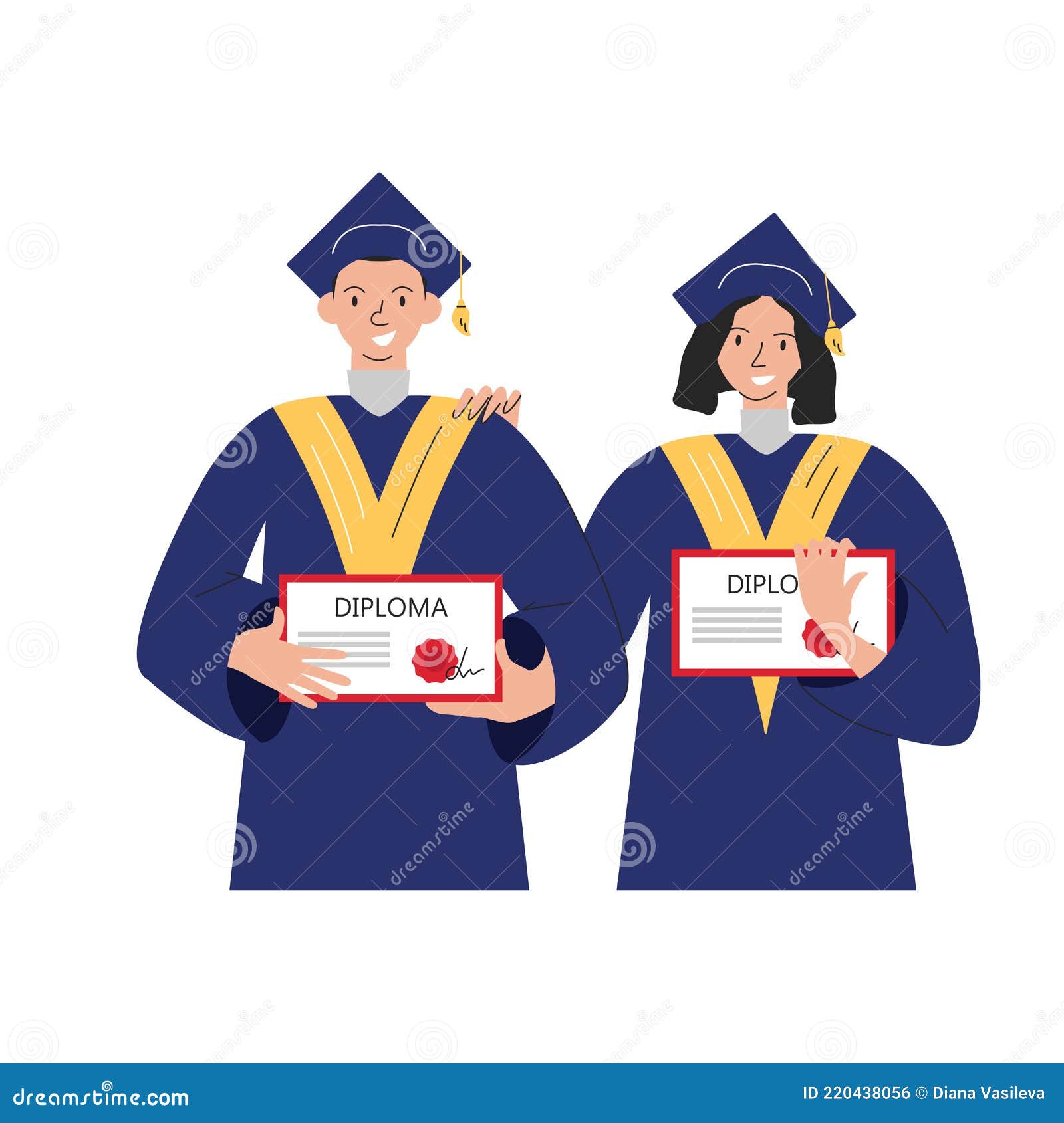 Universitarios Graduados Pareja Estudiantes Holding Ilustración del Vector  - Ilustración de soltero, internacional: 220438056