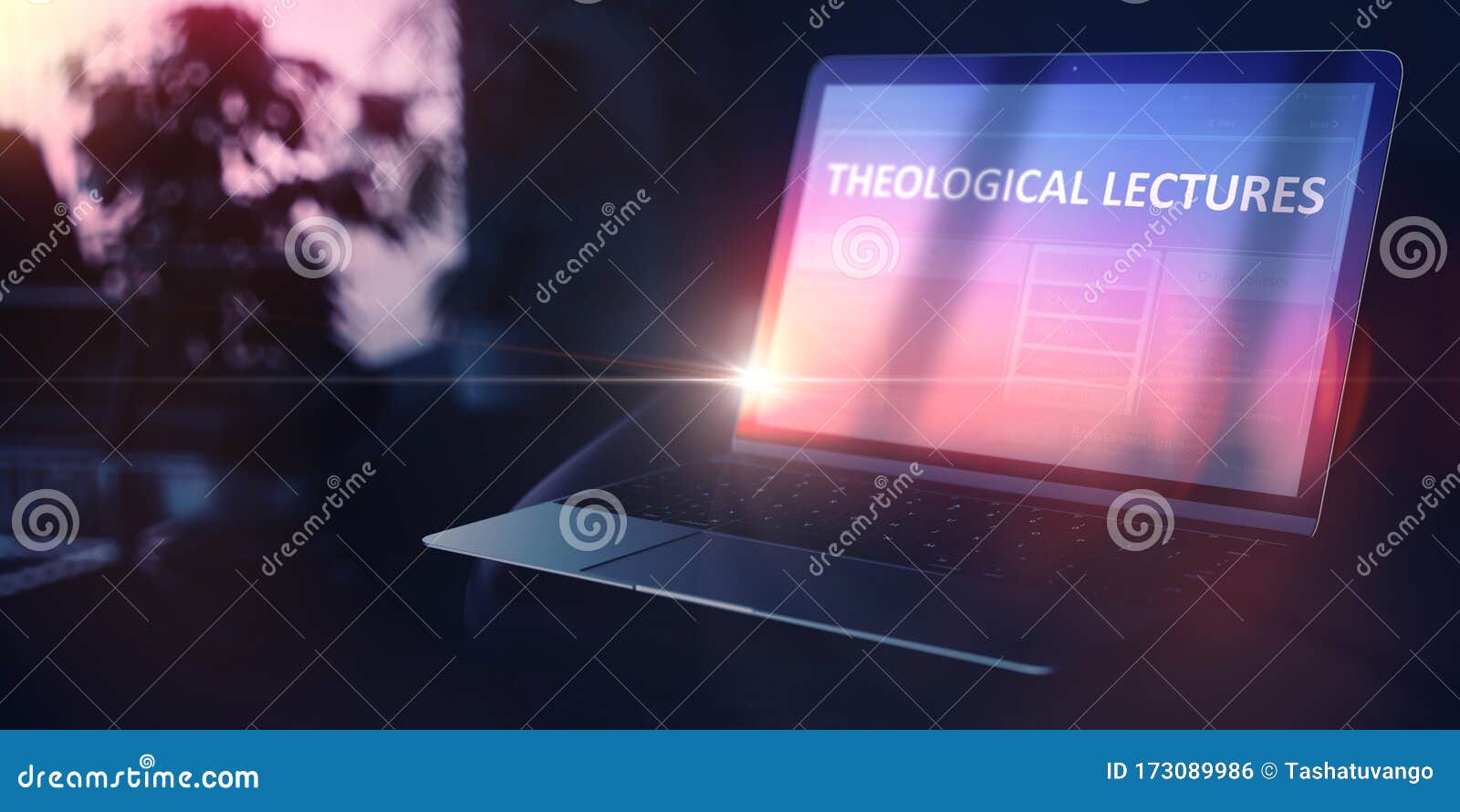 university extension concept. theological lectures on ultrabook. 3d.
