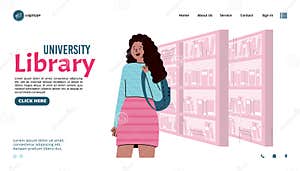 University Library Website Template With Student Girl Vector 
