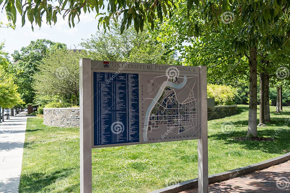 University of Pennsylvania Entrance Sign and Map Editorial Stock Photo