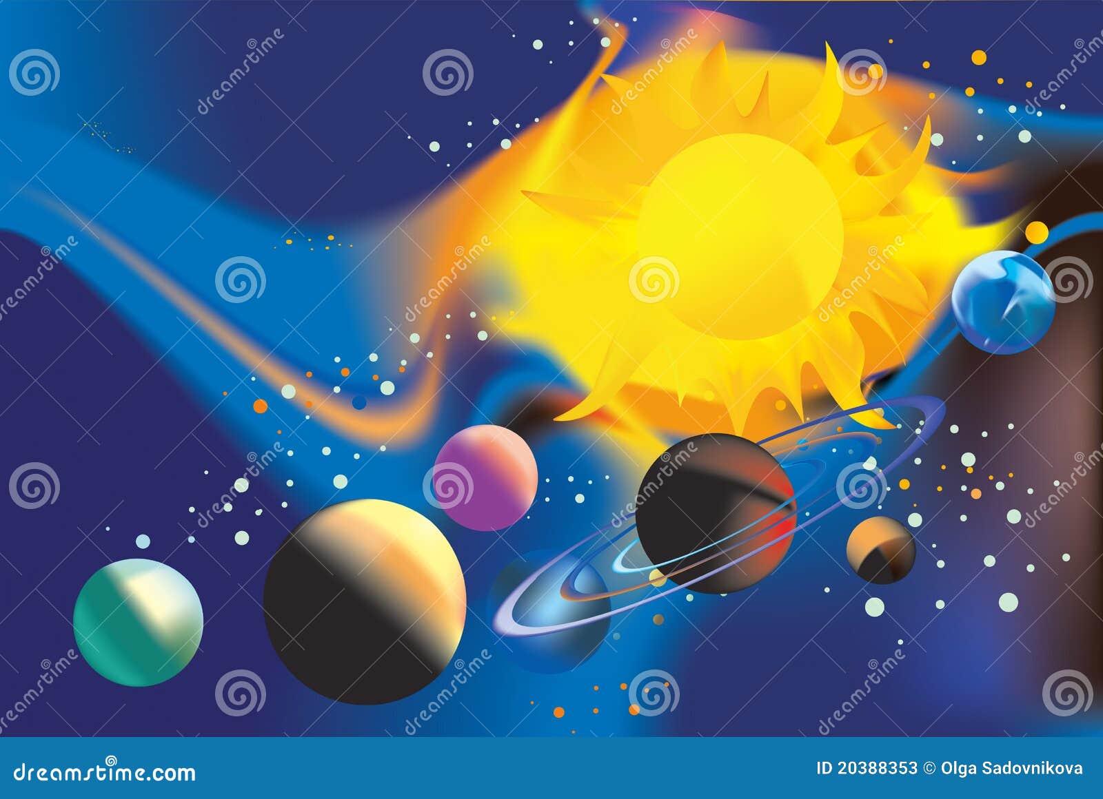 Universo. Ilustración - planetas de la Sistema Solar y del sol