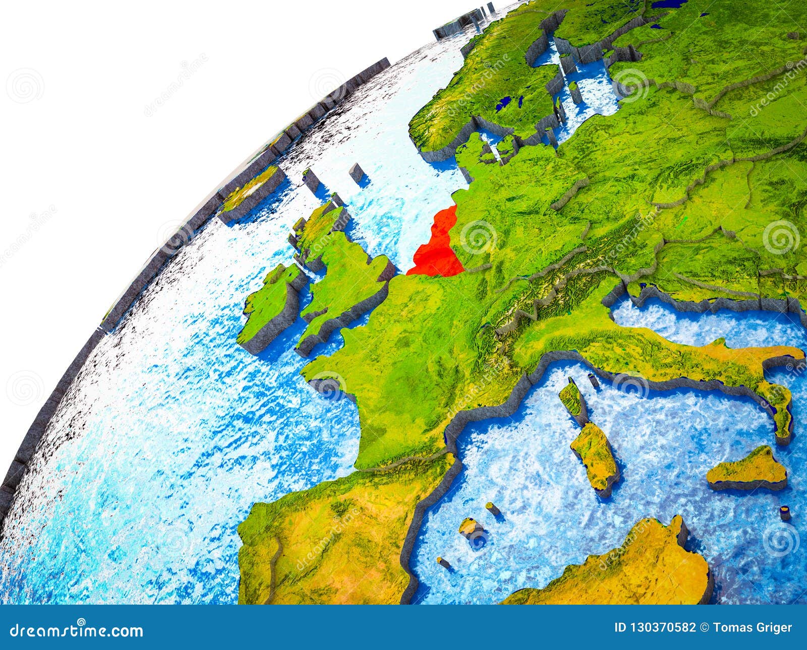 Unión de Benelux en la tierra 3D. Unión de Benelux en modelo de tierra 3D con las fronteras visibles del país ilustración 3D