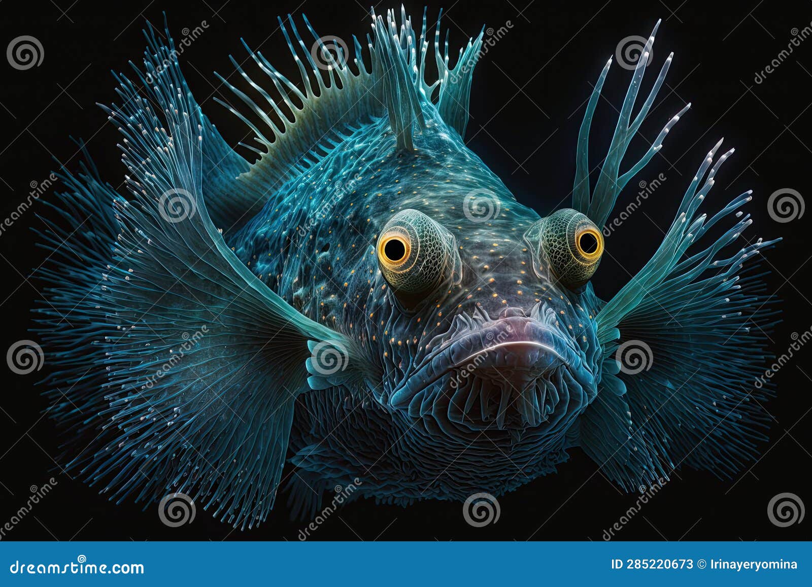 the unknown fish species of the deep oceans. never before seen rare fish species on ocean floor. deep sea creatures. ai generative