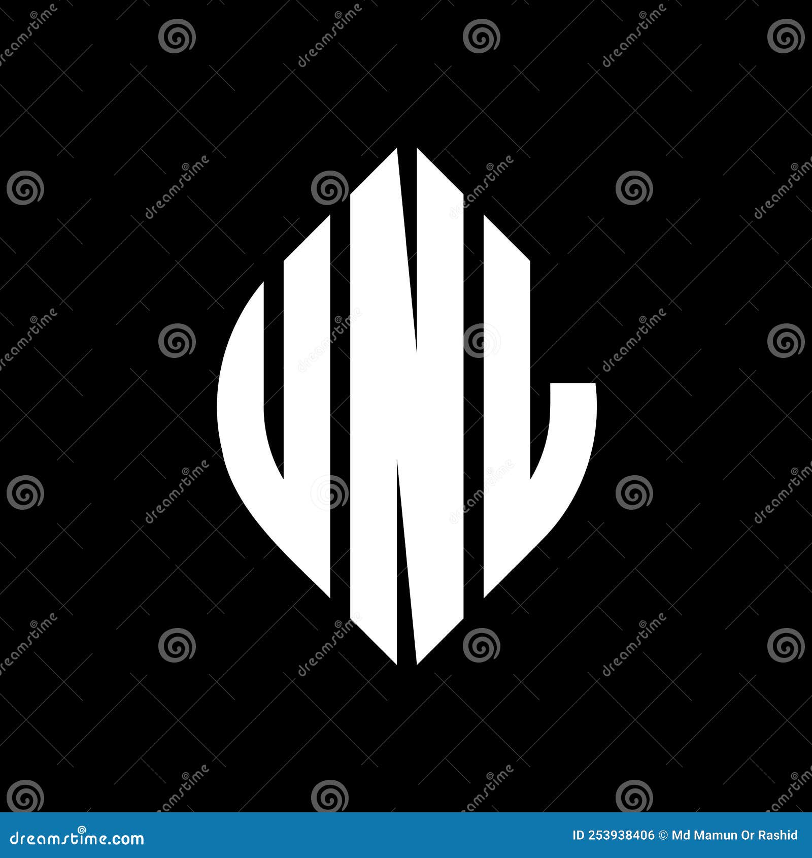 unl circle letter logo  with circle and ellipse . unl ellipse letters with typographic style. the three initials form a