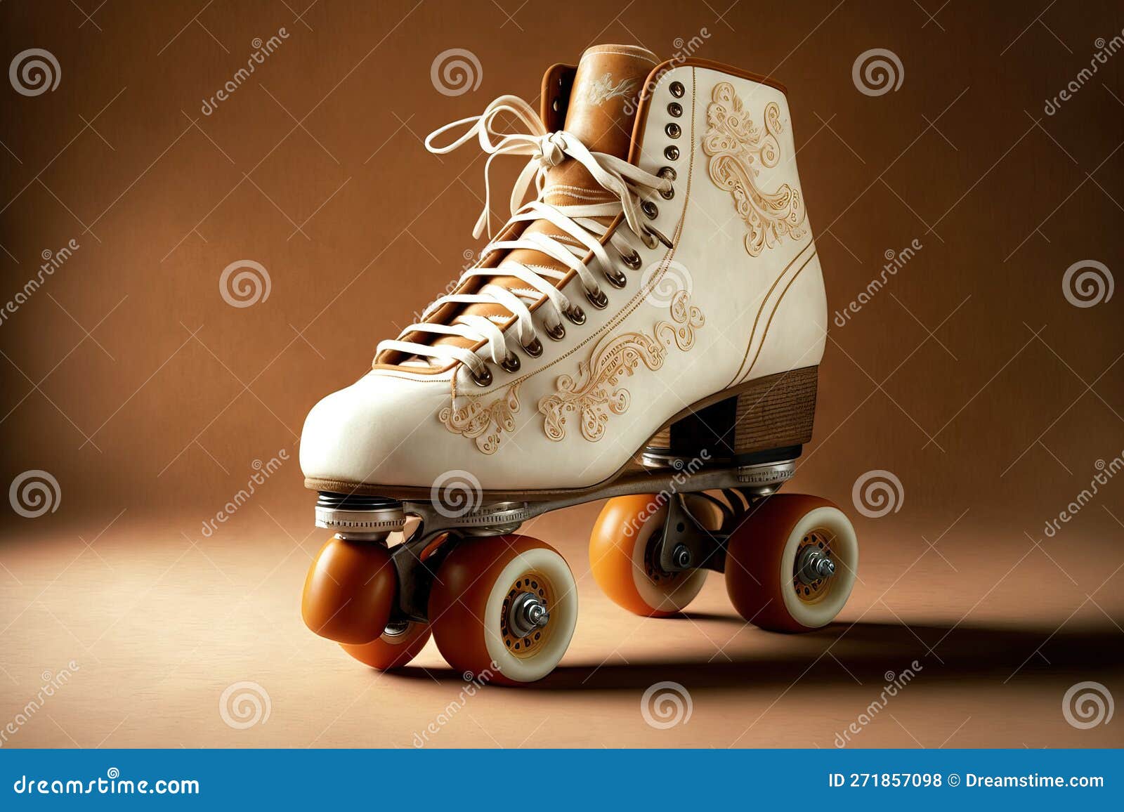 Unlaced Vintage Roller Skates in Brown and White Stock Illustration