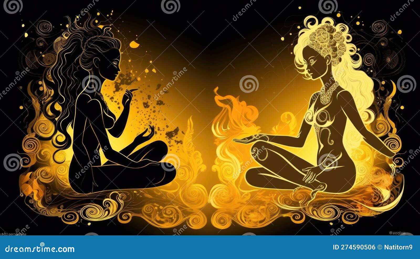 Celestial Fire Goddess and Meditating Girl (AI Generated) Stock ...