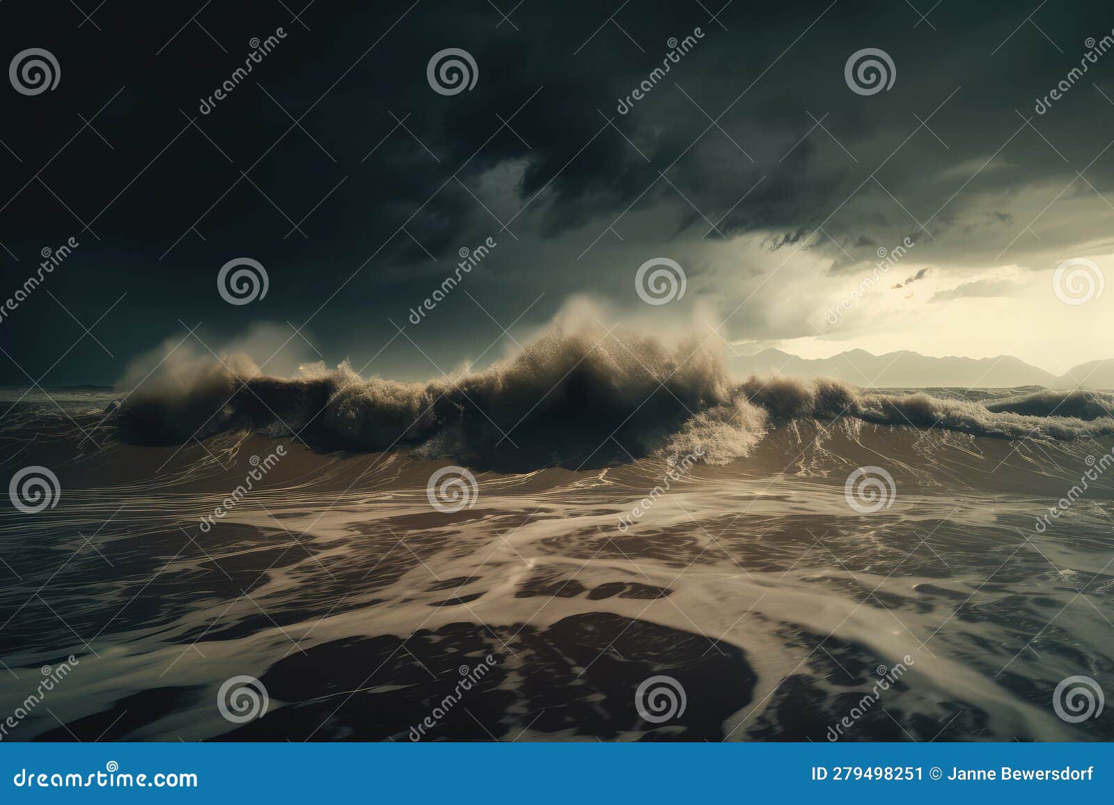 Unleashing Chaos: Towering Tsunami Waves and Sinister Sky Create an 