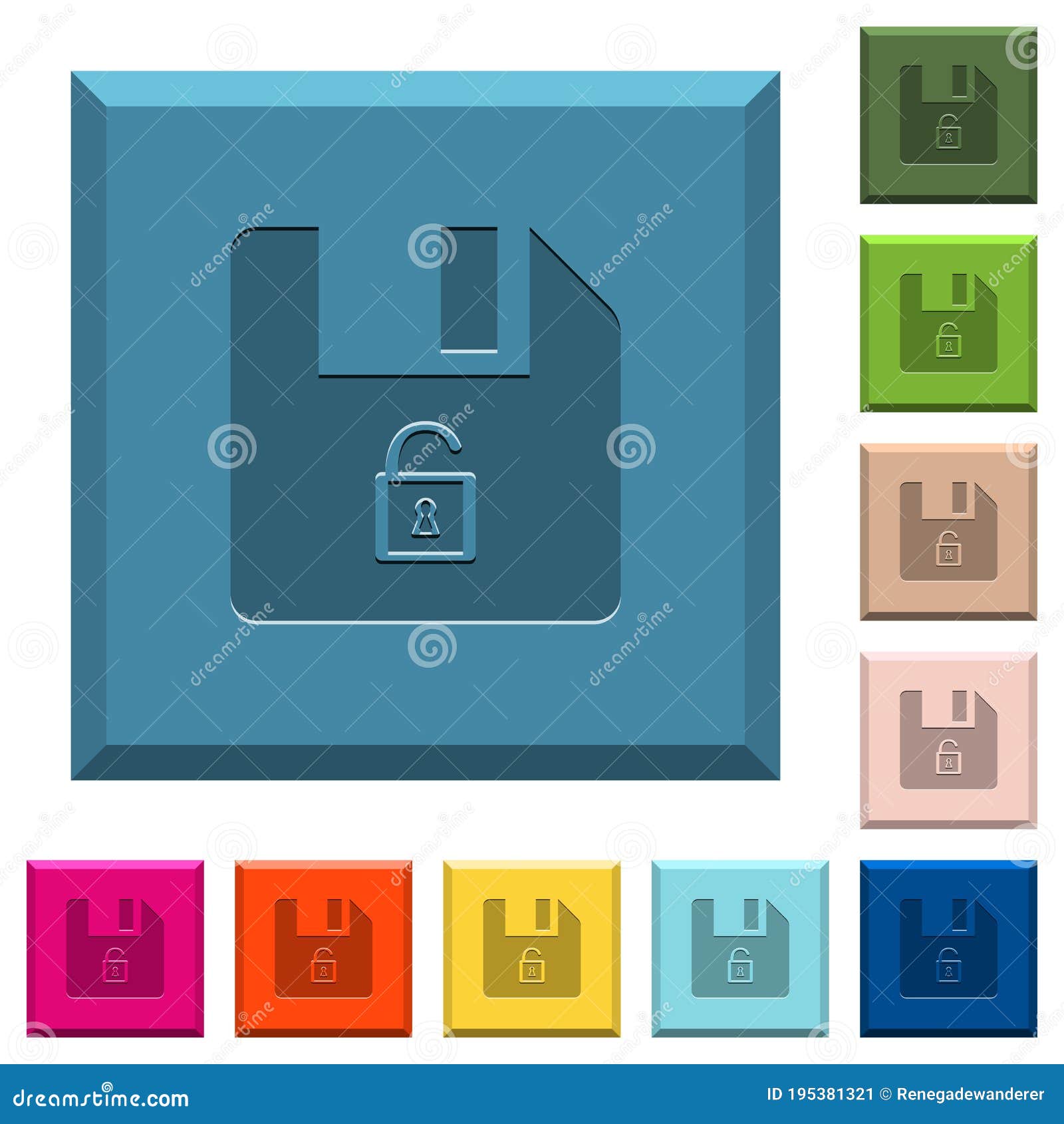 unlock file engraved icons on edged square buttons