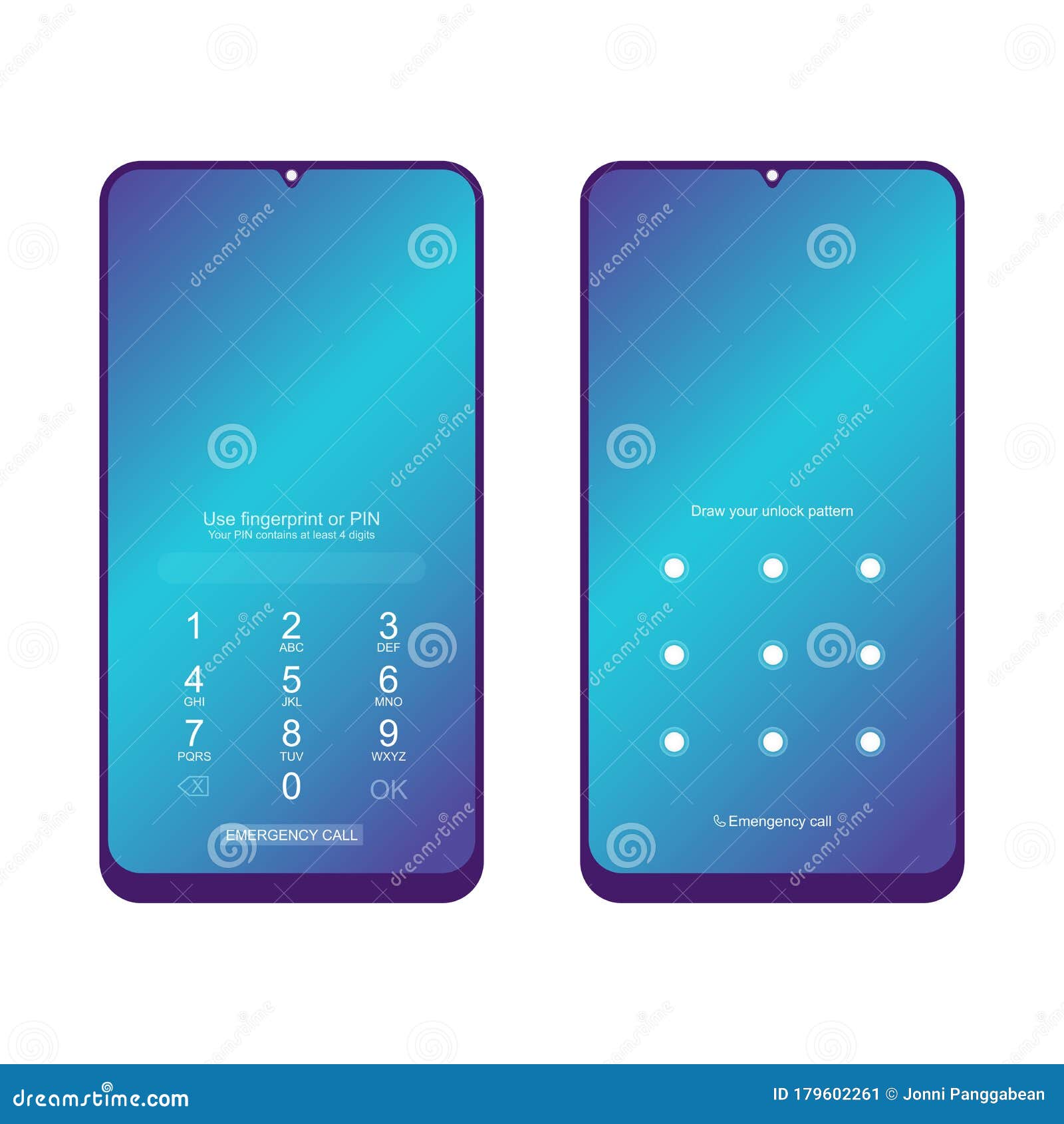 Unlock Smartphone Device with PIN and Pattern. Screen Lock Stock Vector