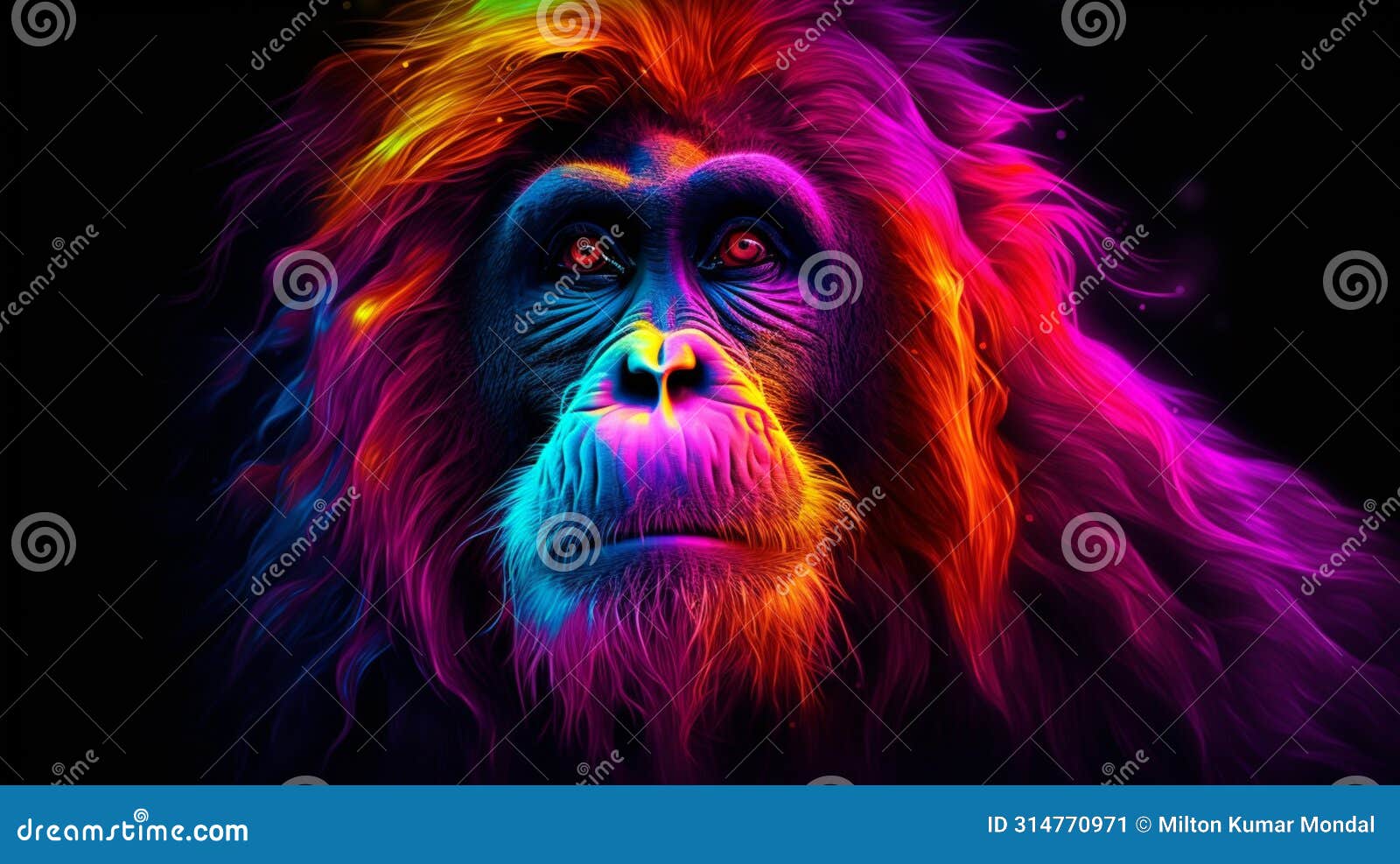 abstract neon orangutan animal painting image generative ai