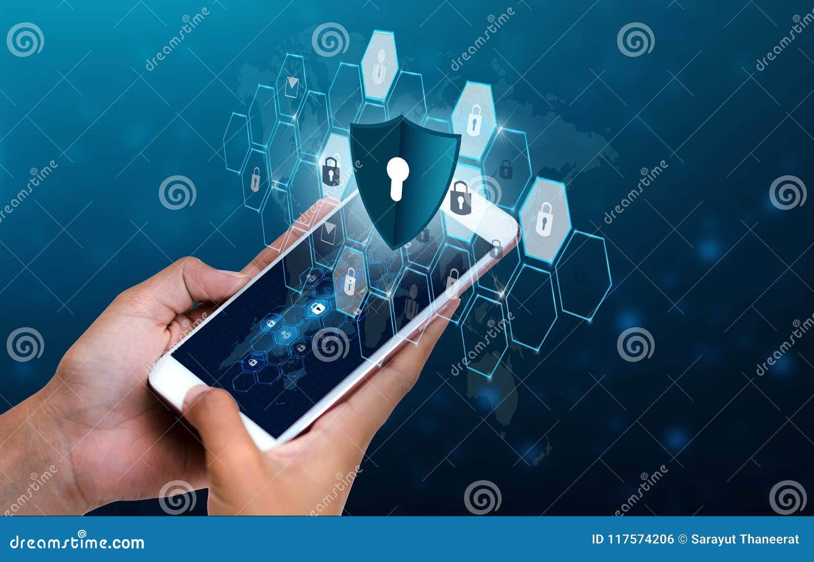 unlocked smartphone lock internet phone hand business people press the phone to communicate in the internet. cyber security concep