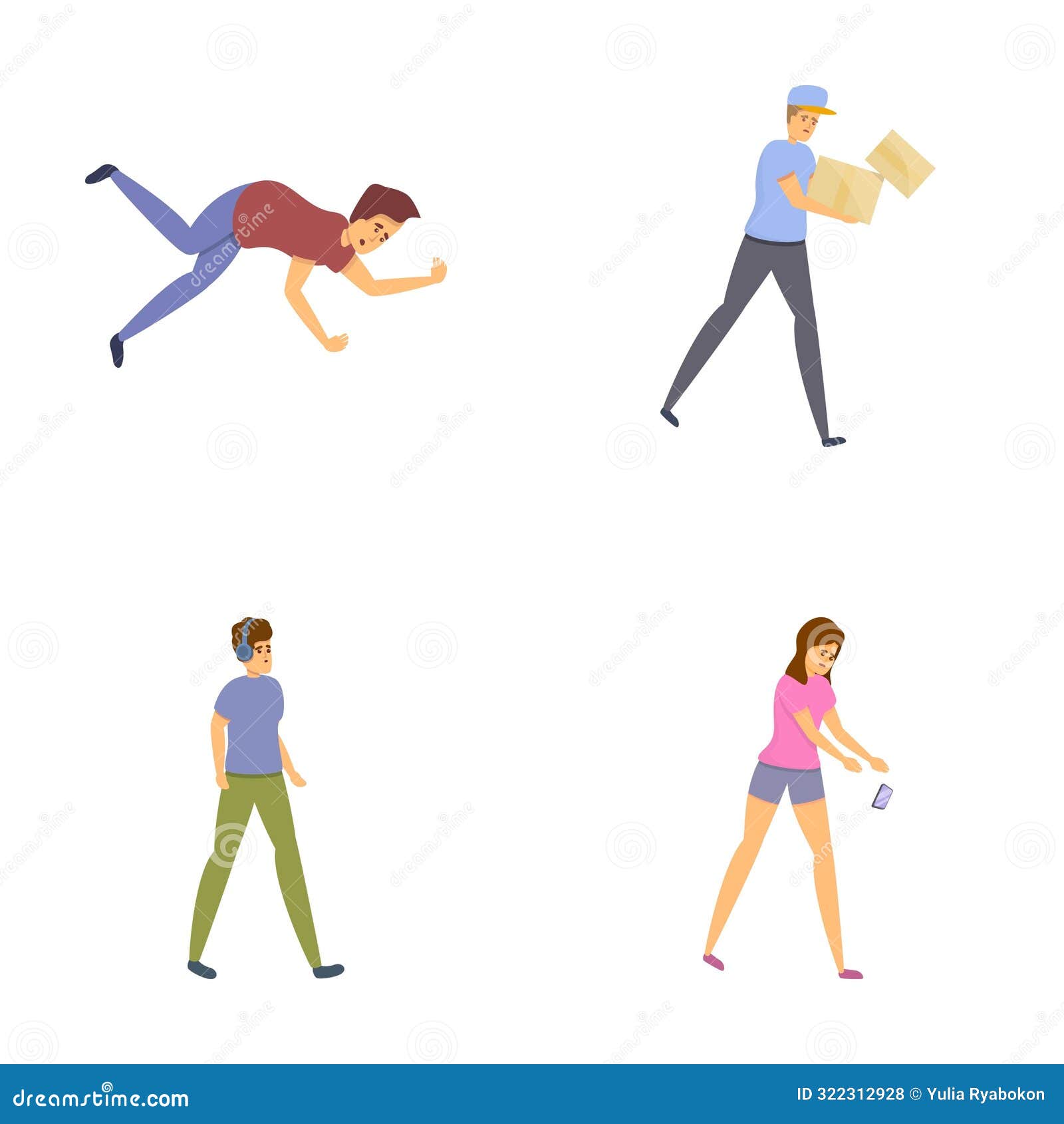 unlucky day icons set cartoon . case of physical trauma