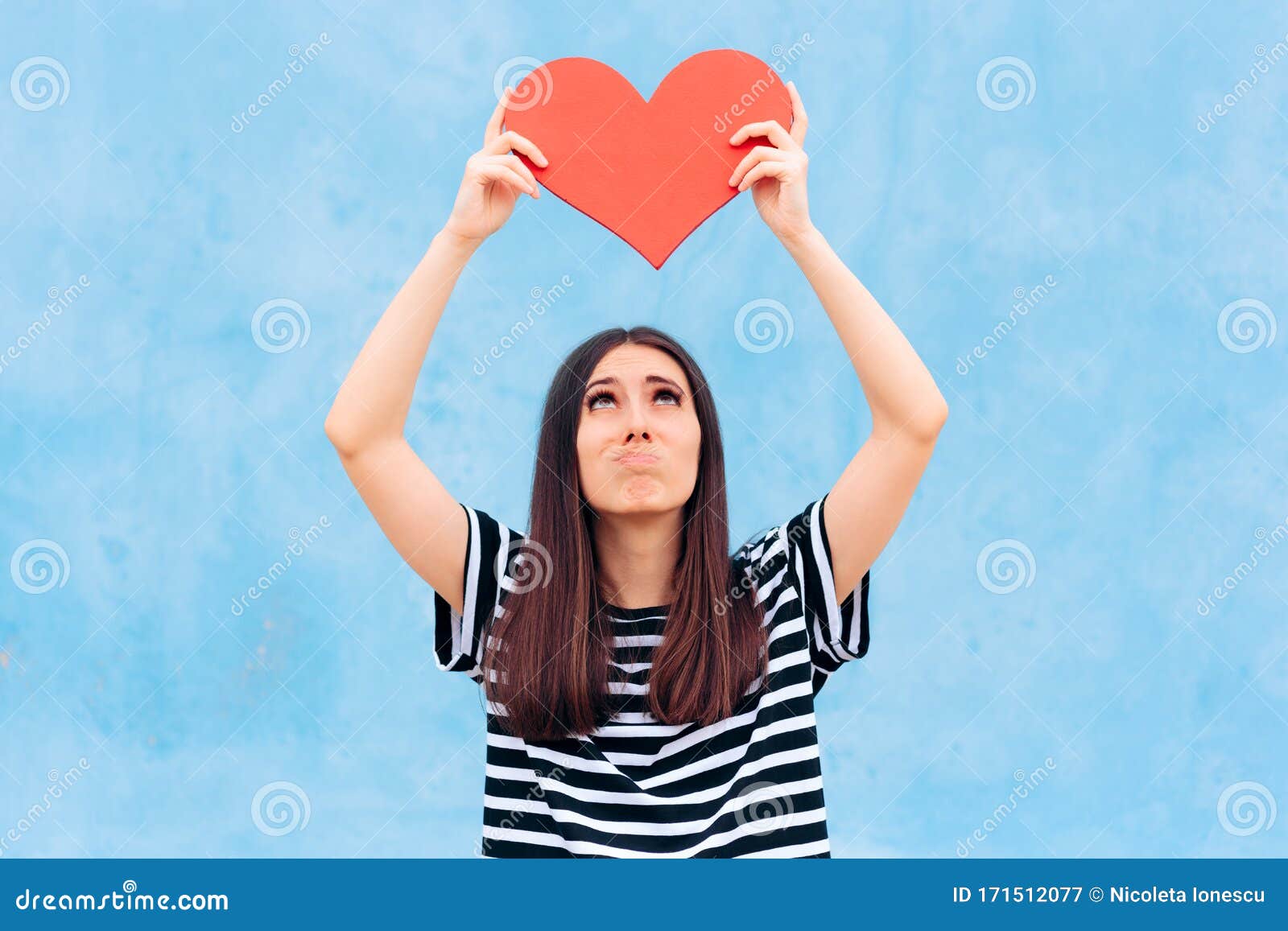 Sad Girl in Love Holding Big Red Heart Stock Image - Image of ...