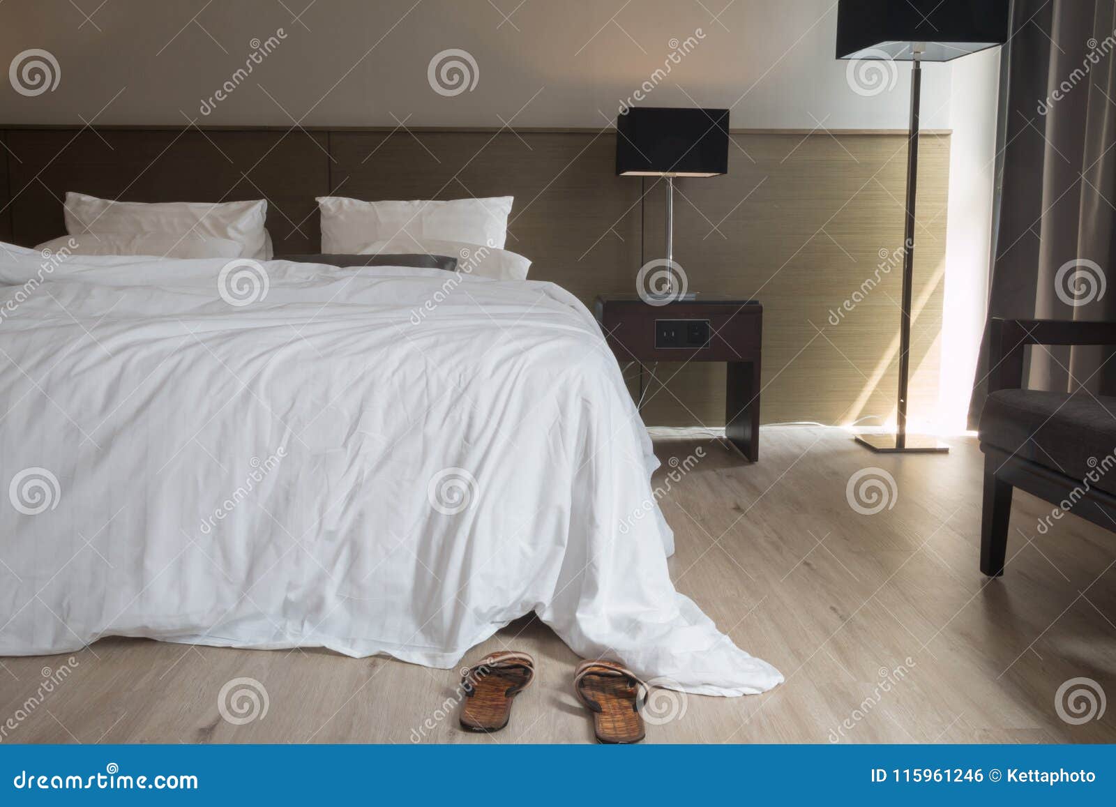An unmade bed stock photo. Image of design, bedtime 115961246