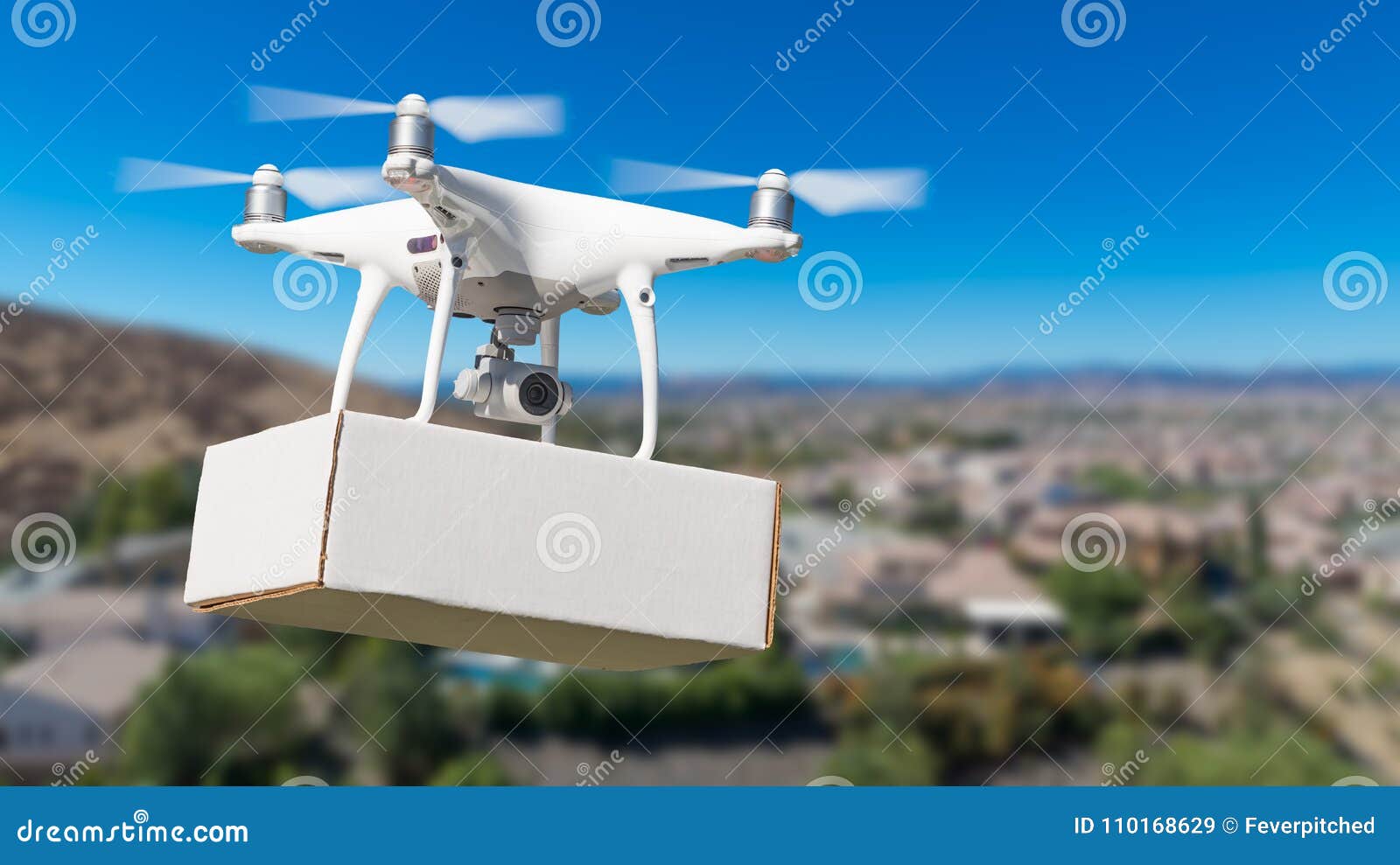 unmanned aircraft system uas quadcopter drone carrying blank box