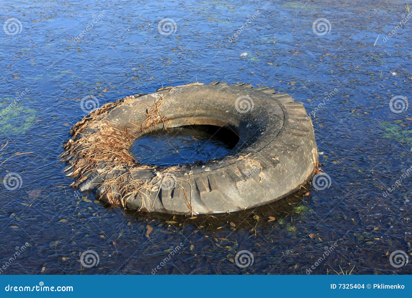 unnecessary tyre in frozen water