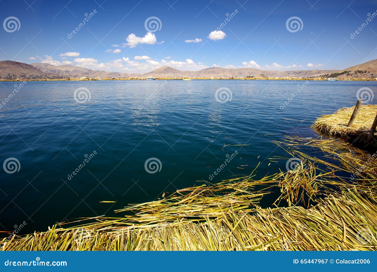 Uno Island, Puno, Peru. Uro Island is the floating island made of hays near Puno, is a famous travel destination in Peru