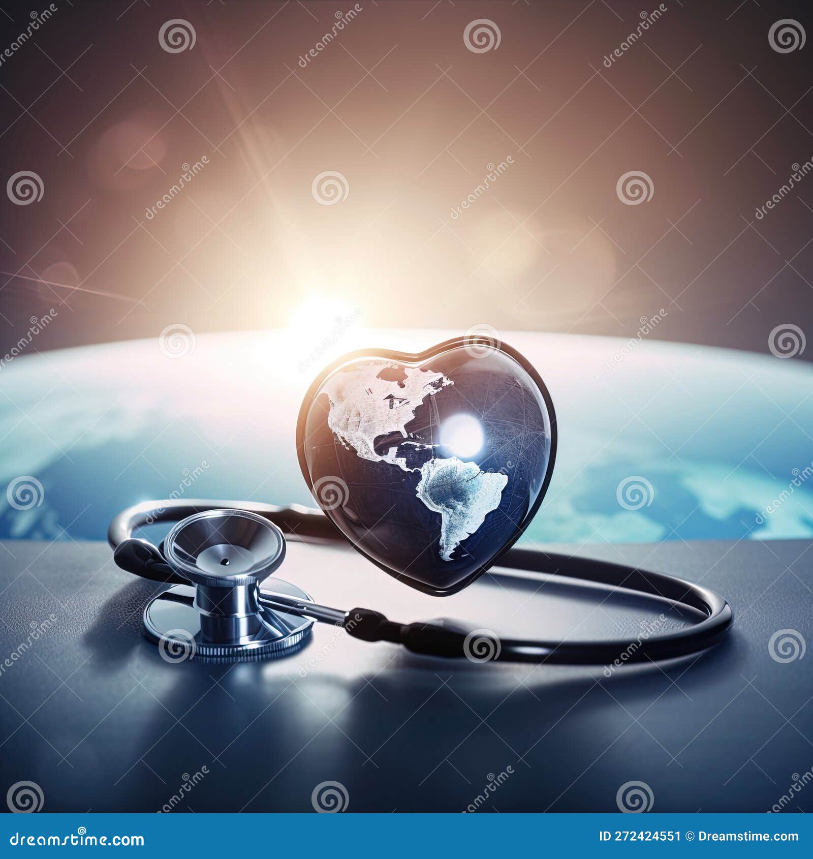 Svolge Assistenza Medica In Tutto Il Mondo Uno Stetoscopio Su Uno Sfondo Sfuocato Con Un Simbolo Cardiaco Con