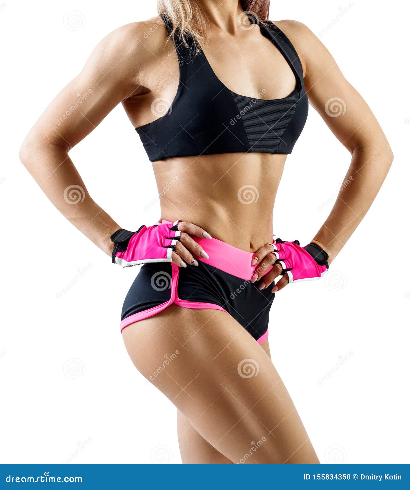 Unrecognizable Athletic Woman In Sportswear Demonstrated Her Muscular