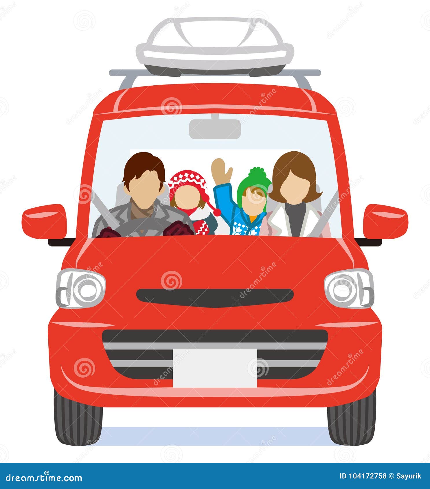 Family Riding the Car -winter Front View Stock Vector - Illustration of ...