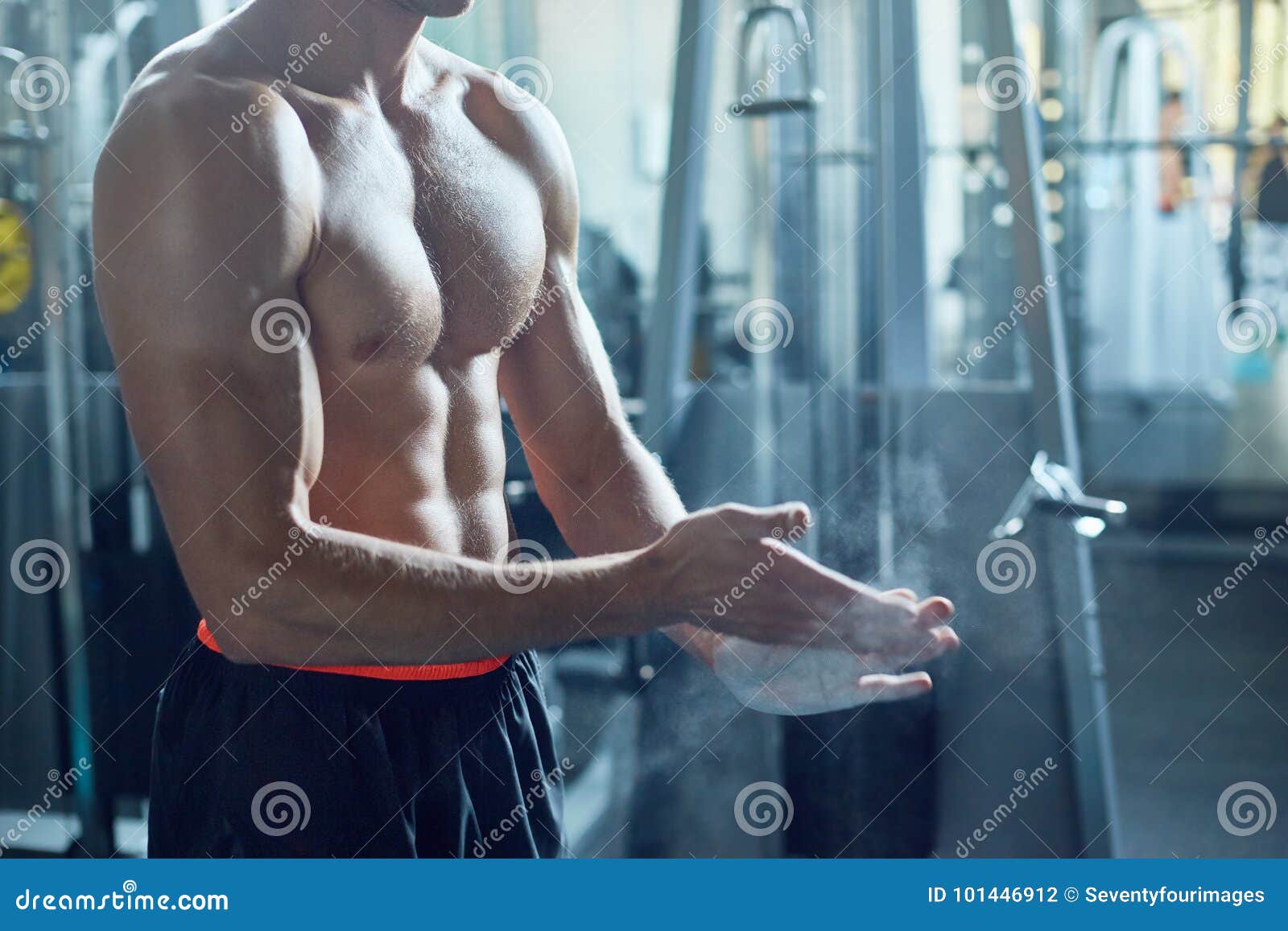 Muscular Weightlifter Woman Clapping Hands Before Barbell Workout At
