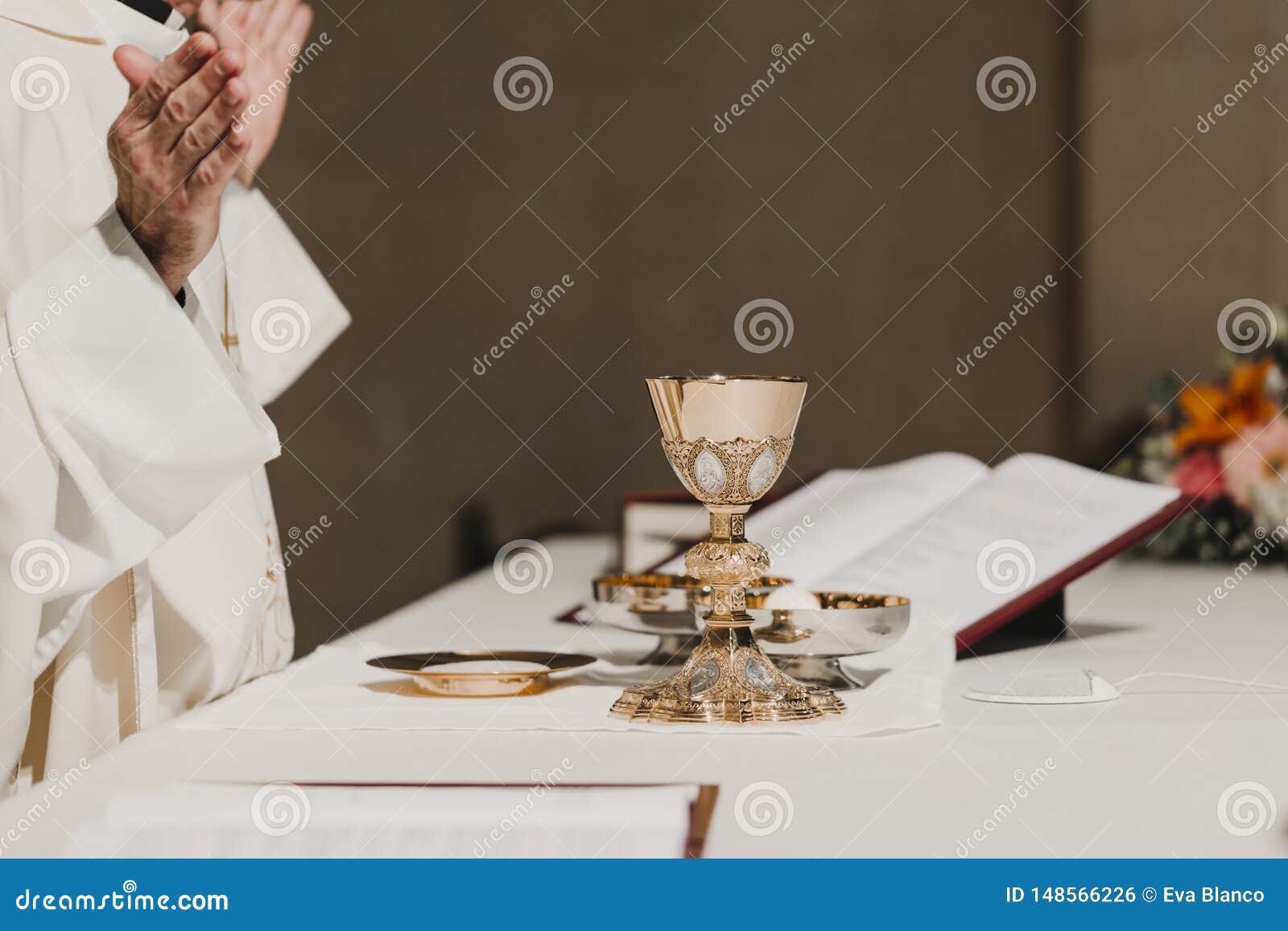 unrecognizable priest holding goblet wedding ceremony nuptial mass religion concept unrecognizable priest holding 148566226
