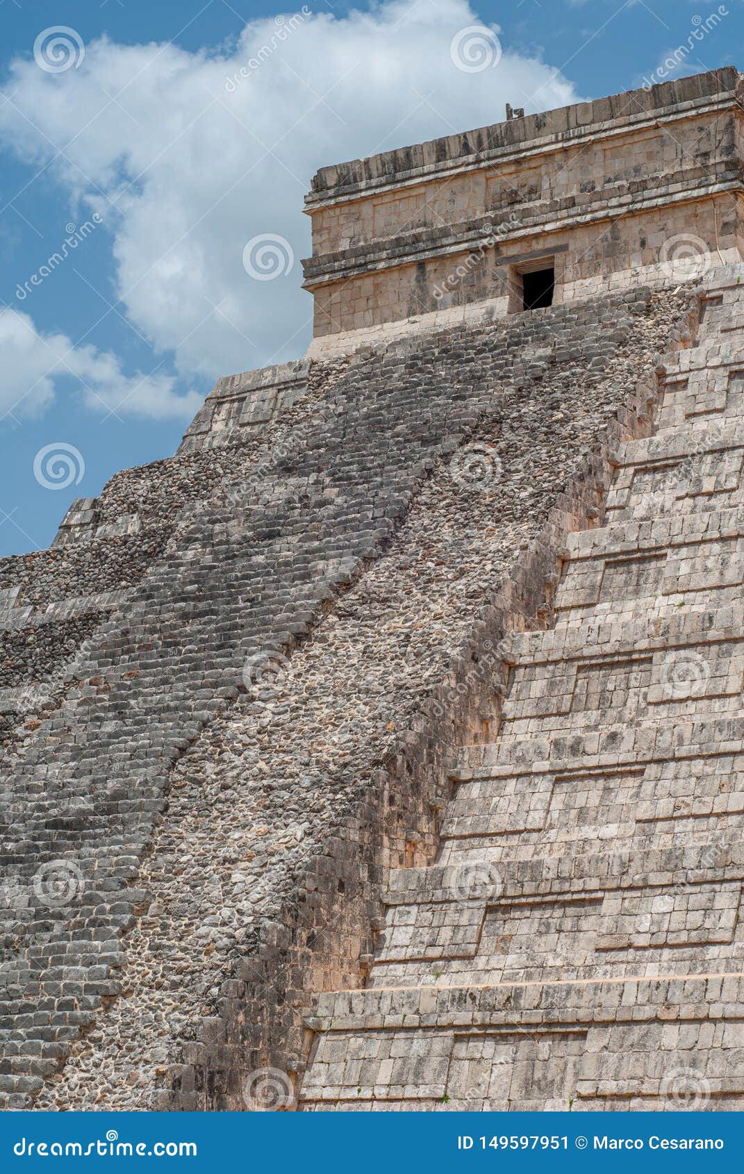 unrestored staircase of the mayan pyramid of kukulkan, known as el castillo, classified as structure 5b18