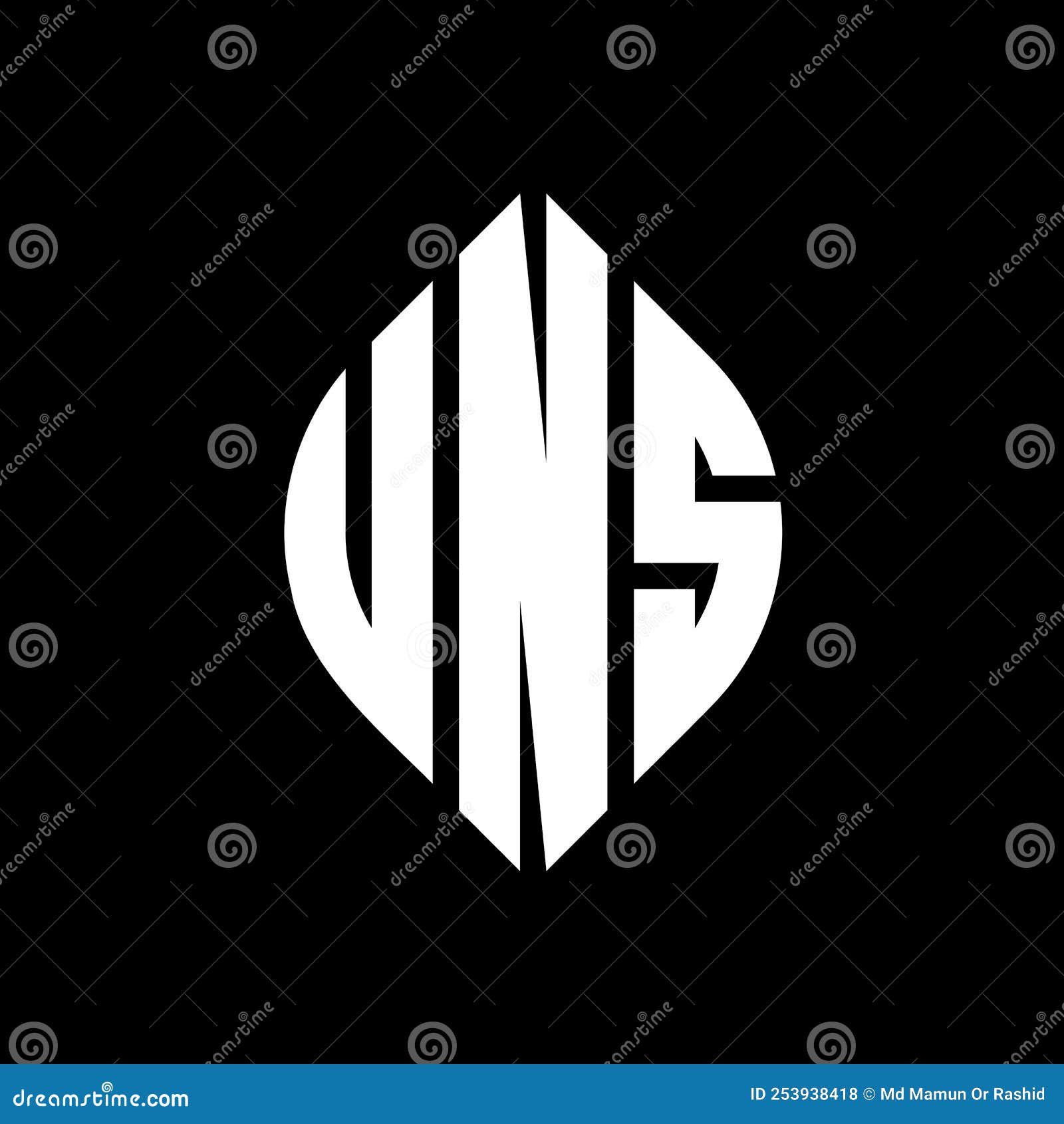 uns circle letter logo  with circle and ellipse . uns ellipse letters with typographic style. the three initials form a