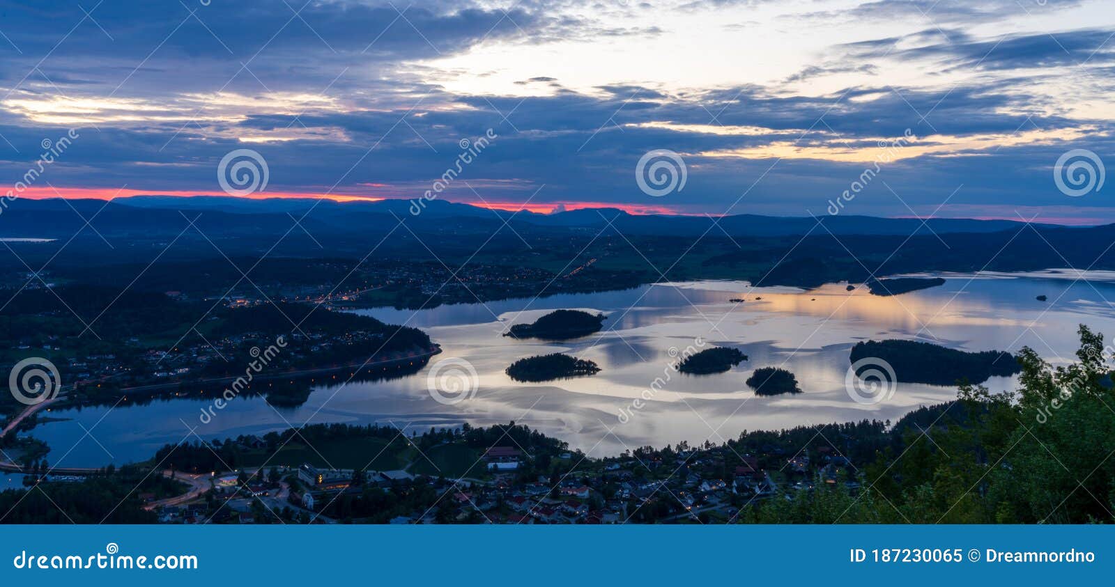 unset over tyrifjorden called lake tyri from the viewpoint kongens utsikt