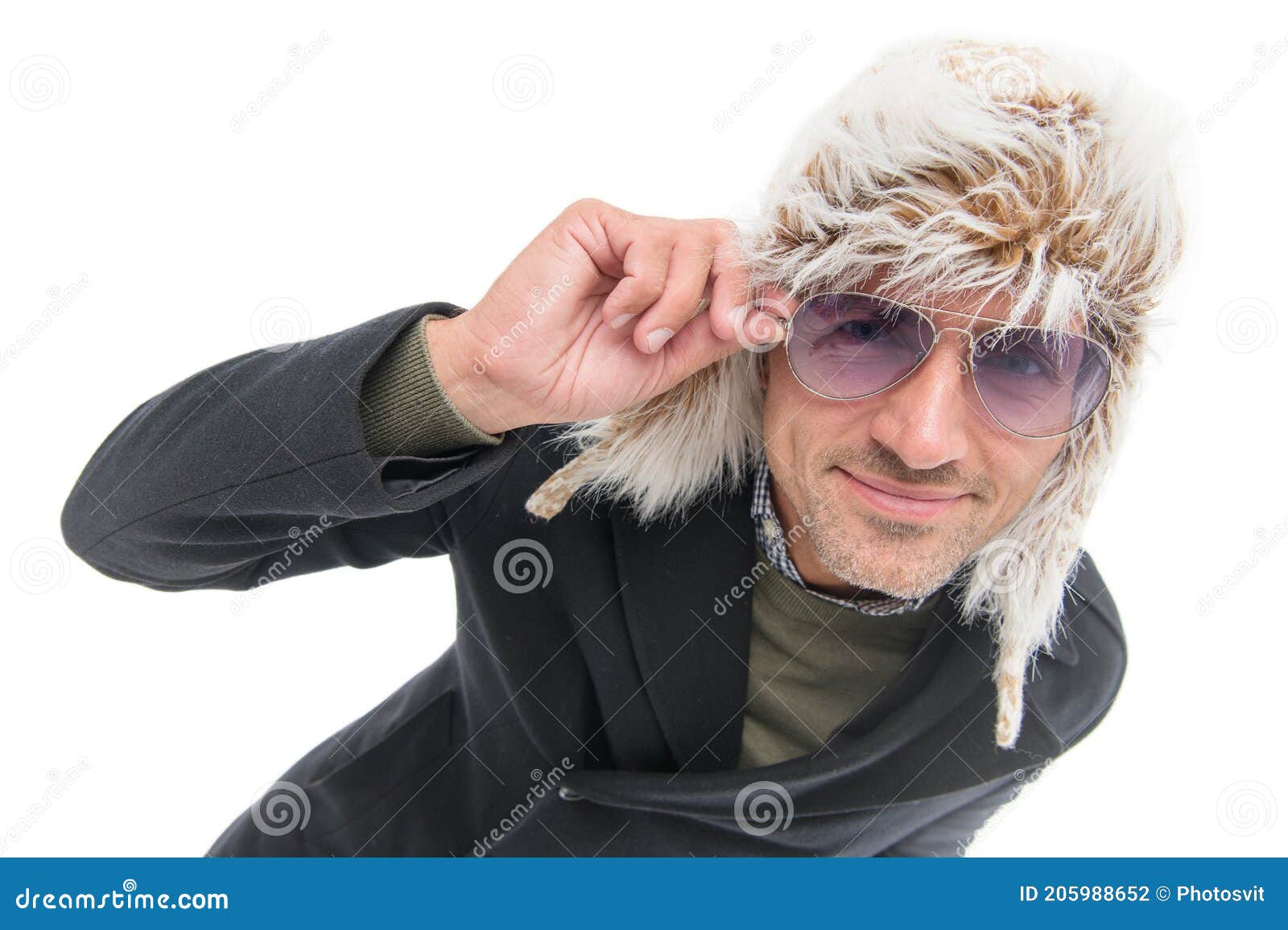 Unshaven Male with Bristle Wearing Warm Winter Clothes Isolated on ...