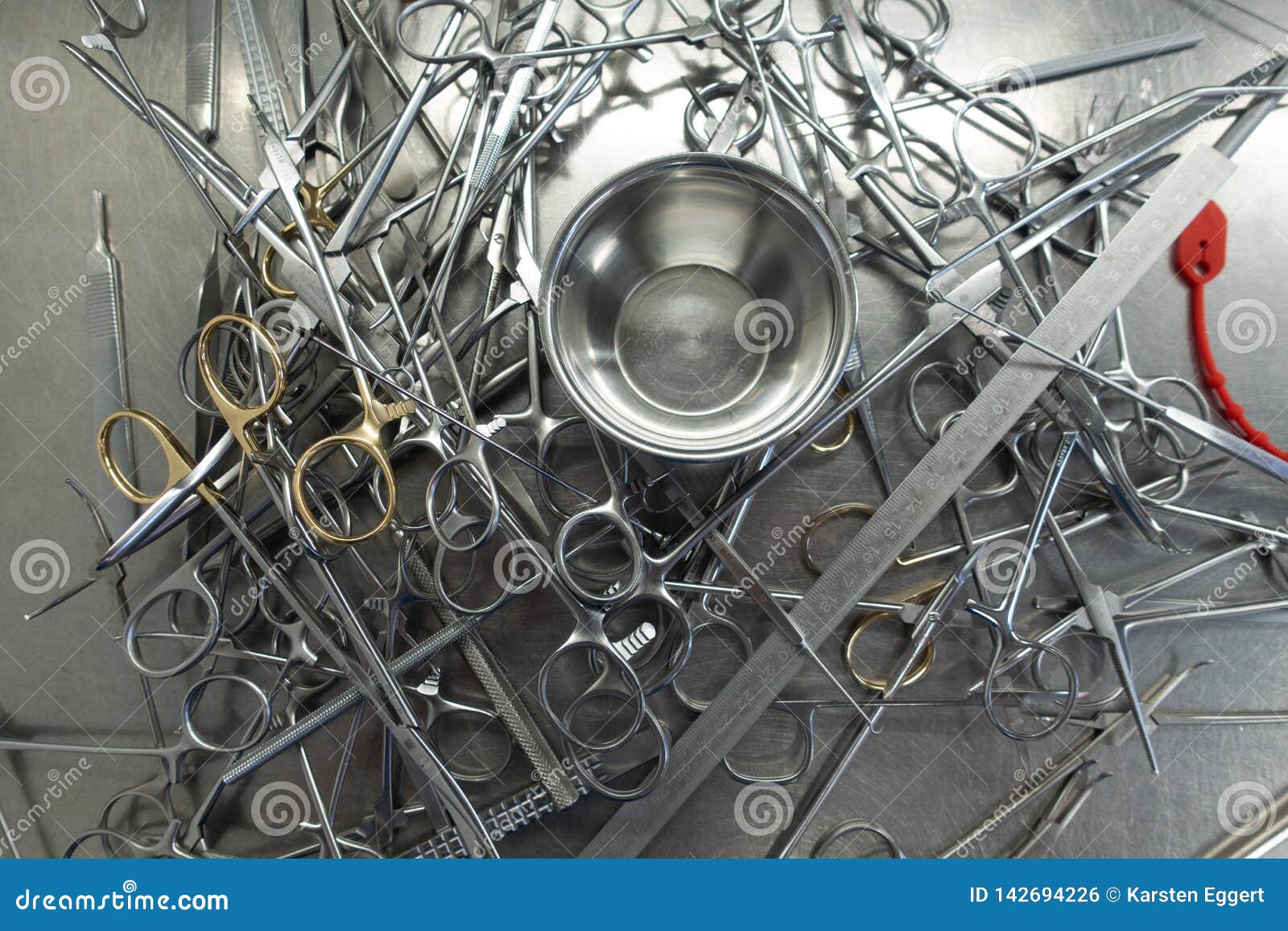 Unsorted Surgical Instruments after Cleaning in the Washing Machine