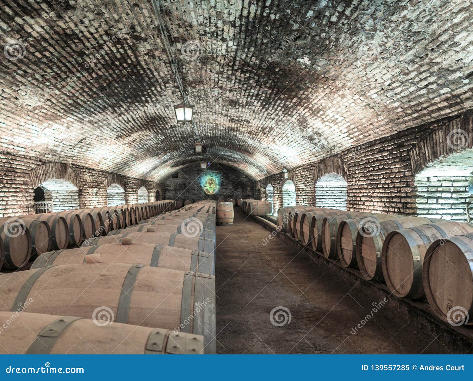 Untertage-chilena Wein distilery Ansicht. Chilenisches Weinbergwein distilery, das seine Fässer in einer Untertagebrauerei zeigt