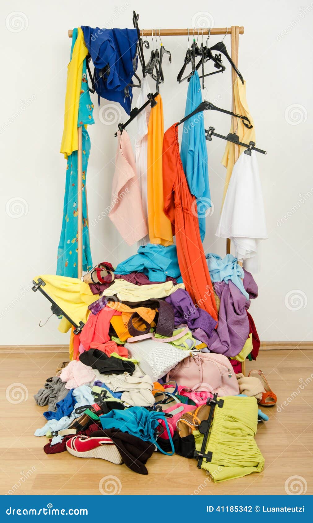 Untidy Cluttered Woman Wardrobe With Colorful Clothes And ...