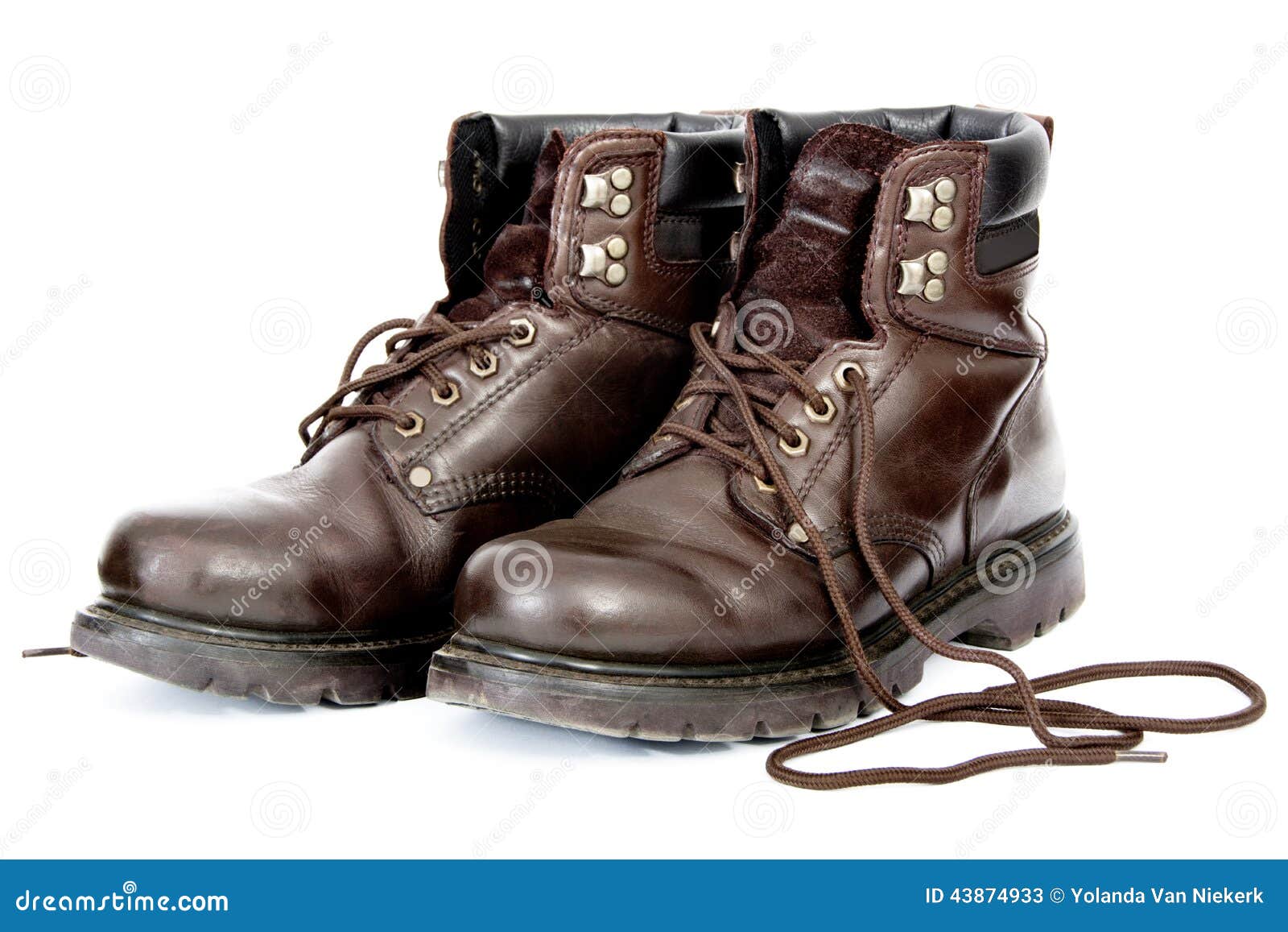 Untied Work Boots stock image. Image of eyelets, front 43874933
