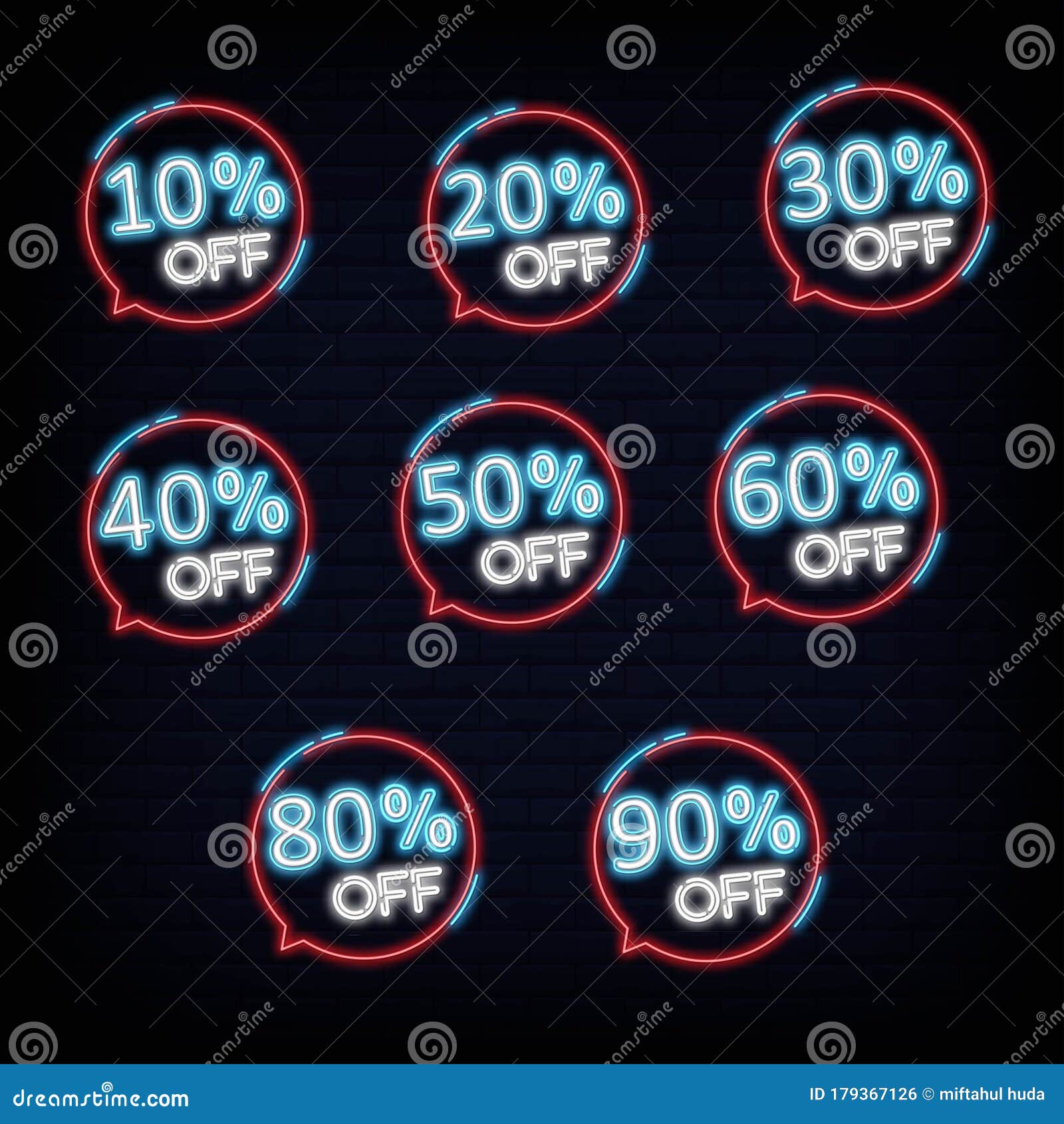 Set Discount Neon Signs Style Text Vector Stock Vector Illustration