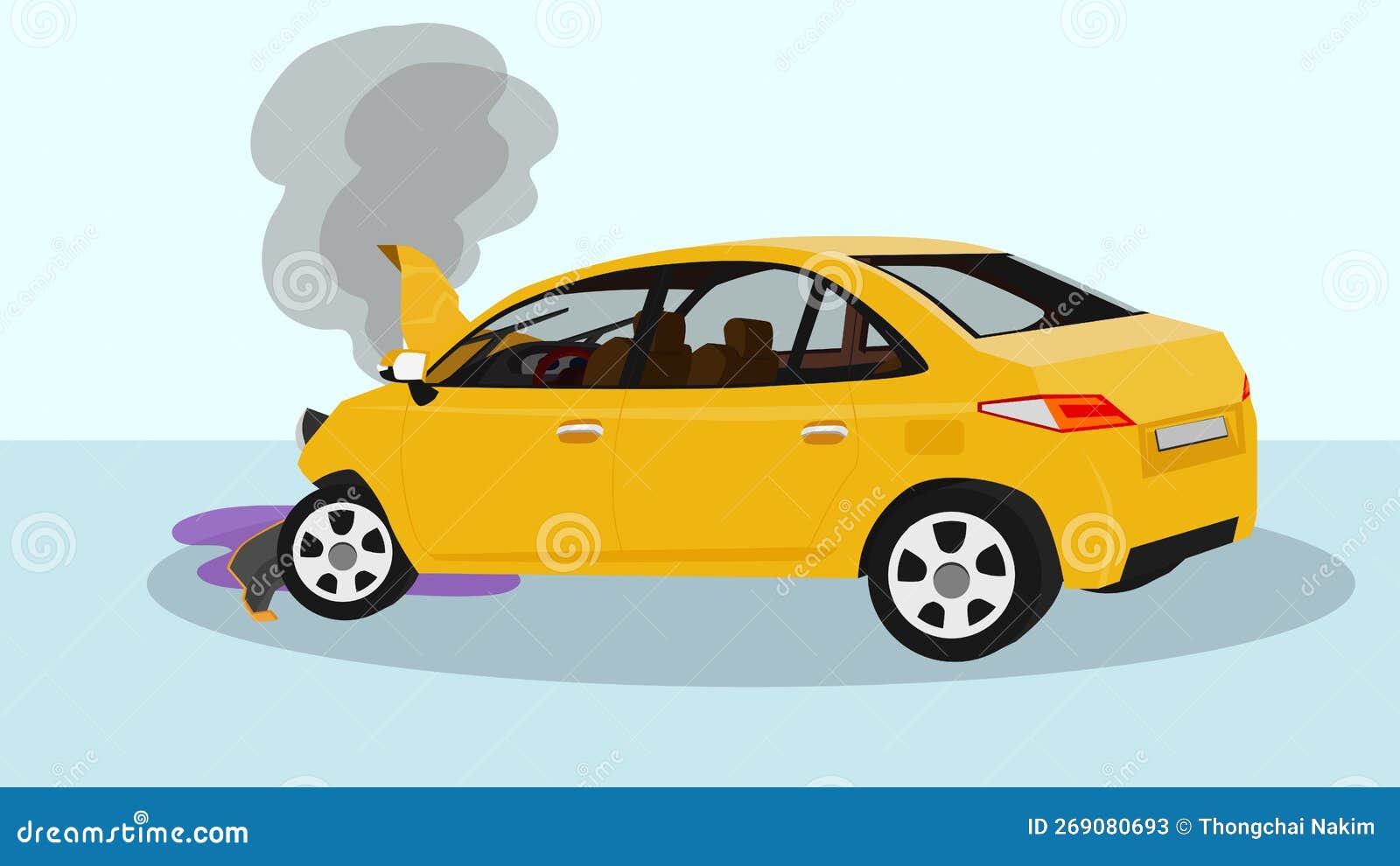 Illustiation and Vector. Accident of a Passenger Car. Was Opened