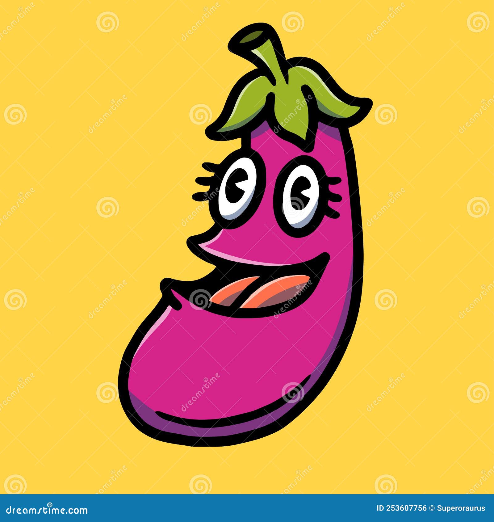 Hand drawn cute eggplant stock vector. Illustration of doodle 253607756