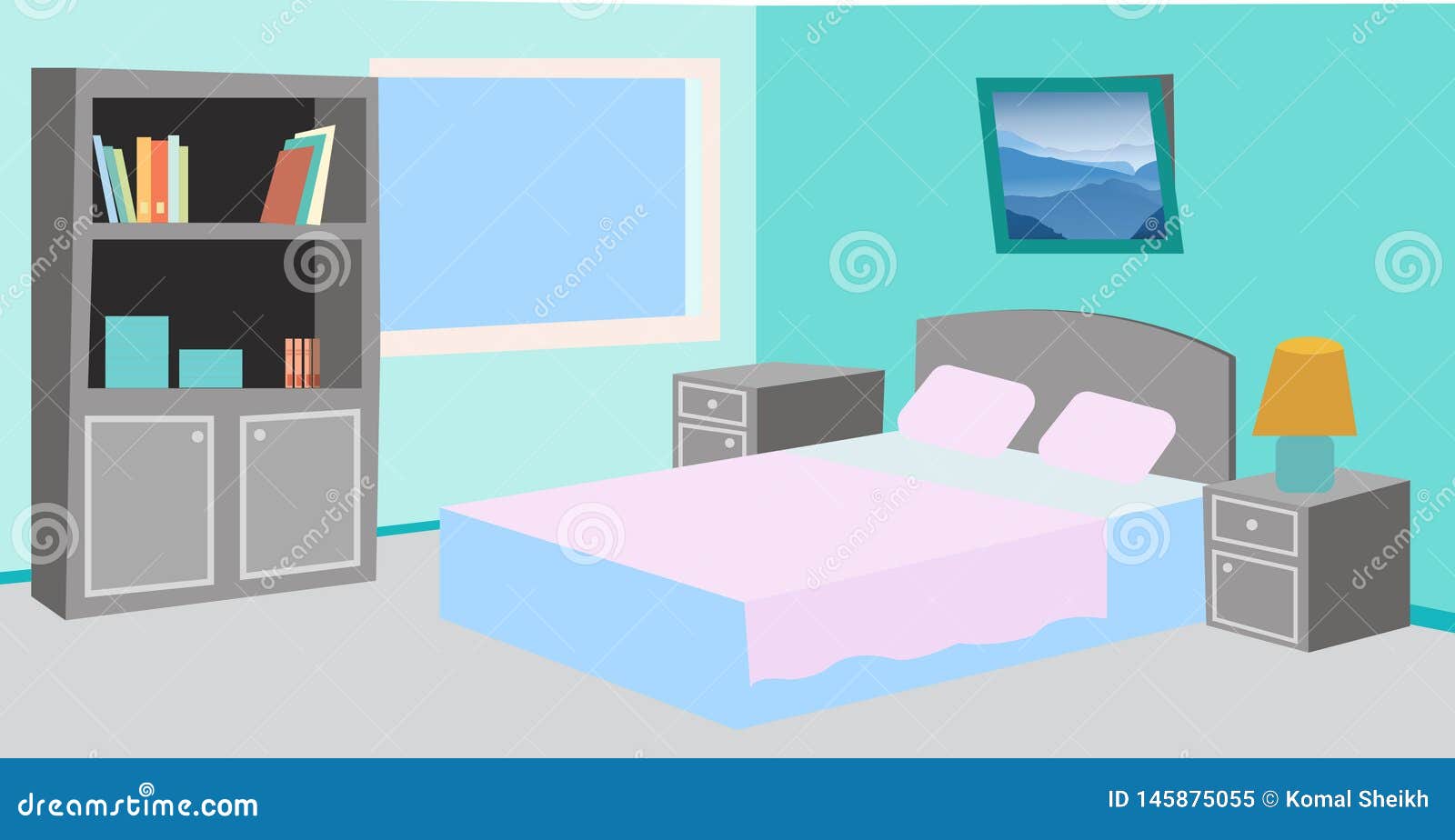 Cartoon Simple Clean Bedroom Illustration Stock Illustration - Illustration  of cartoon, cupboard: 145875055