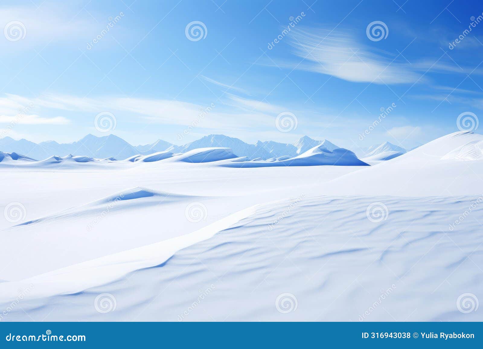 untouched snowfield blue sky. generate ai