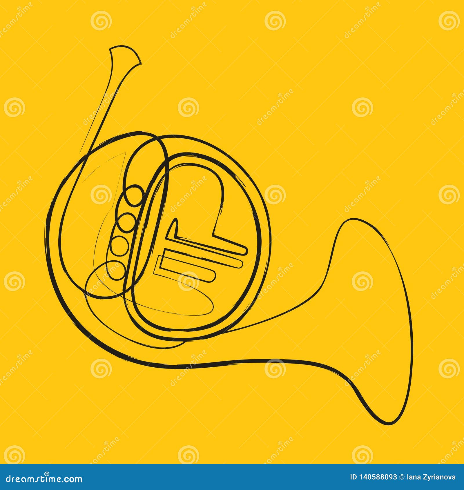 Ununterbrochenes Federzeichnung Des Musikinstrumentes Des  Vektor-Blechbläsers Französische Hupe Vektor Abbildung - Illustration von  melodie, minimalismus: 140588093