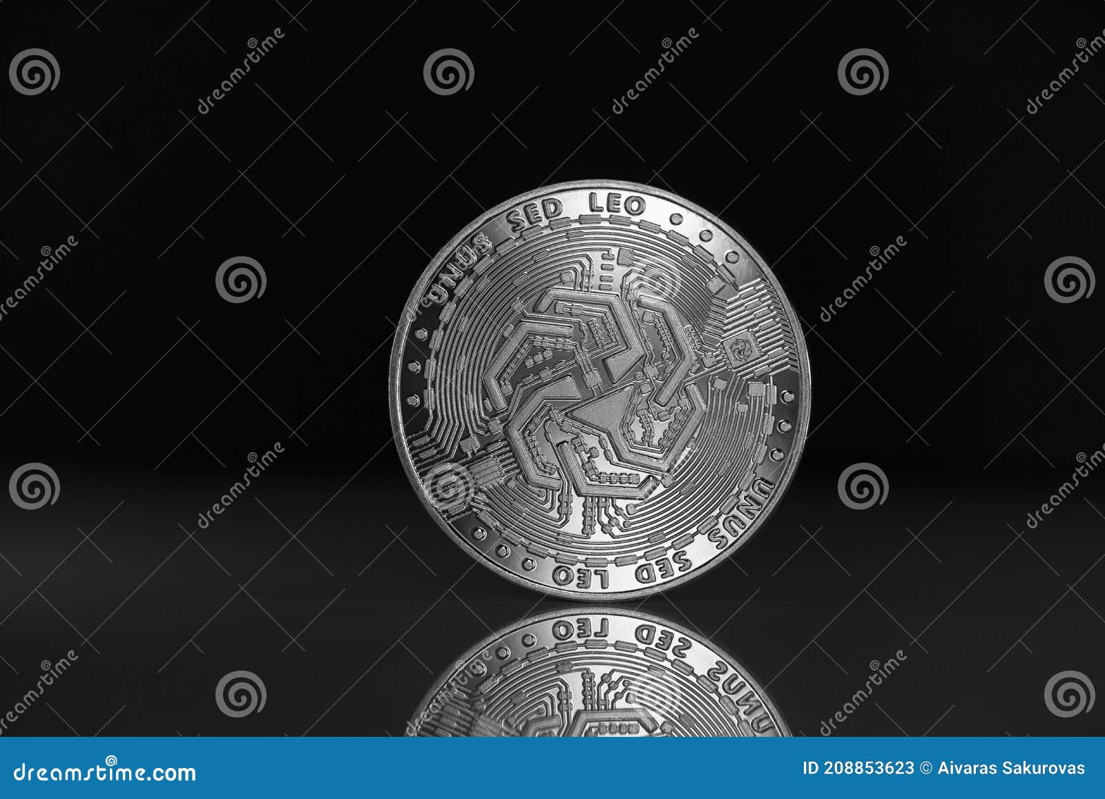 UNUS SED LEO Crypto Coin Placed on Reflective Surface in the Black  Background. Editorial Stock Photo - Image of altcoin, payment: 208853623