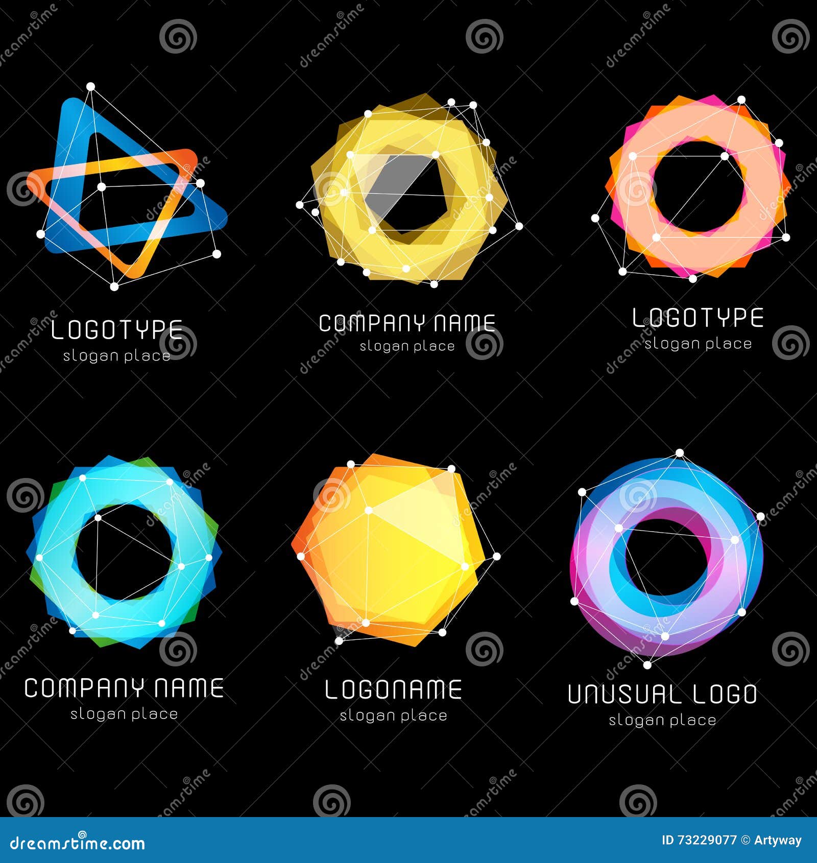 Unusual Abstract Geometric Shapes Vector Logo Set. Circular, Polygonal