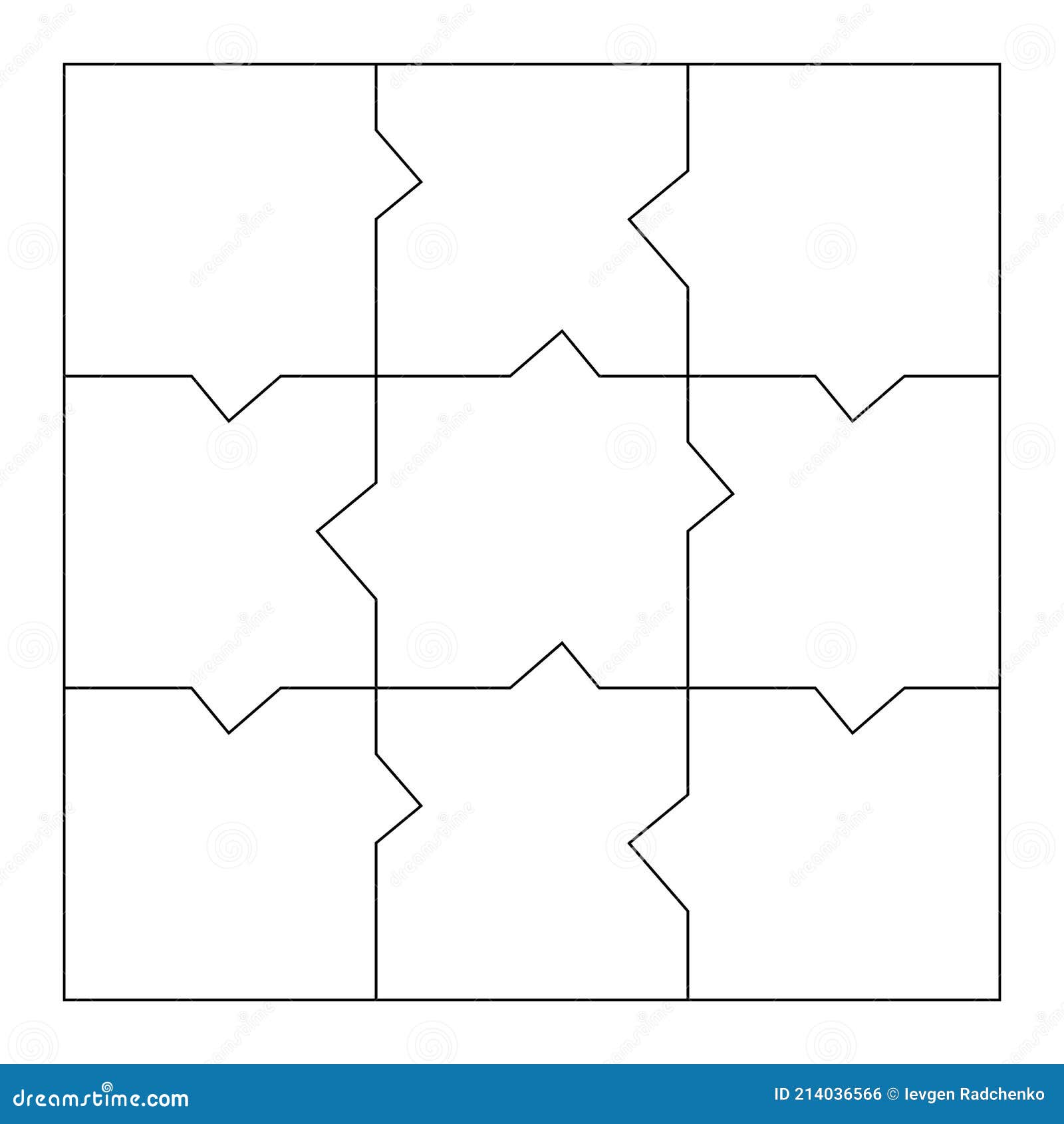 Blank Jigsaw Puzzle 9 pieces. Simple line art style for printing and web.  Stock vector illustration, Stock vector