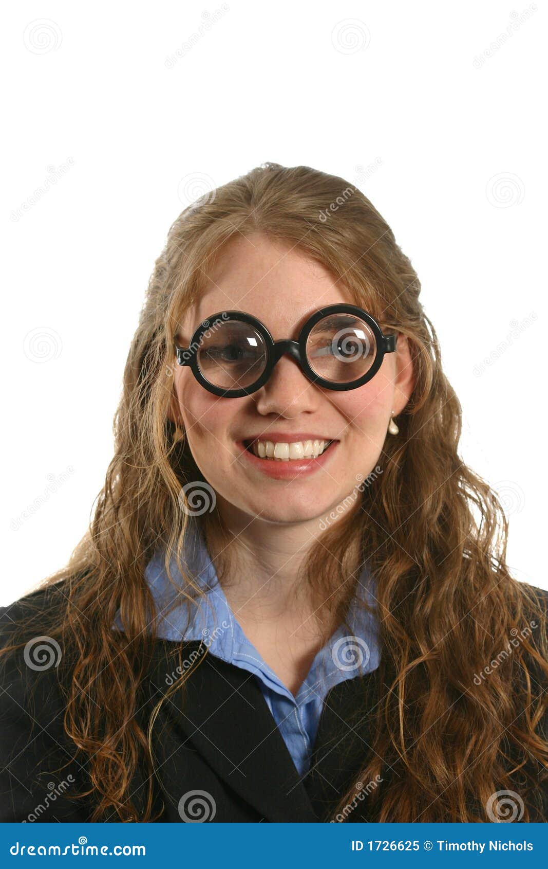 Unusual Expression With Smile On Woman With Thick Glasses In Business ... People With Thick Glasses