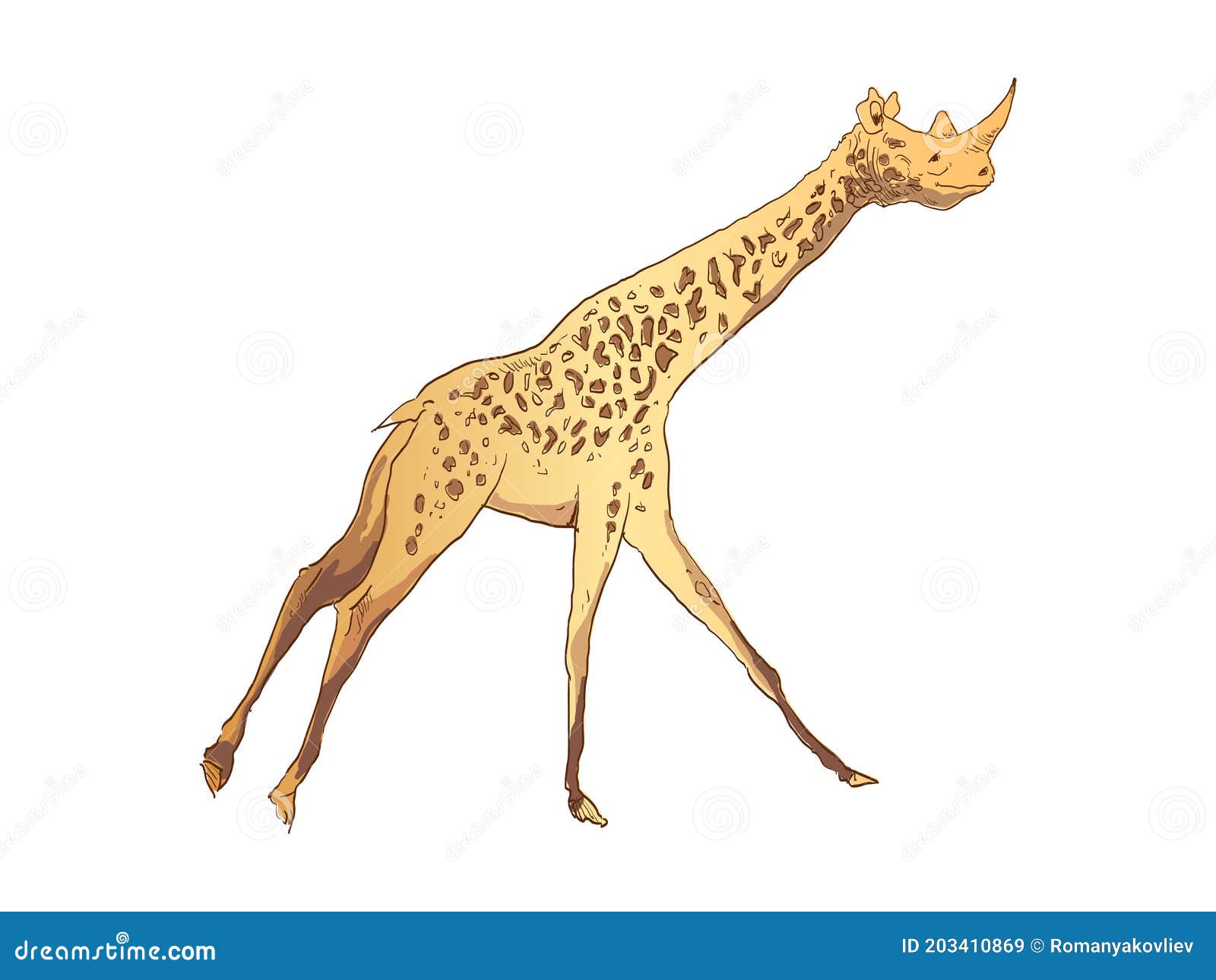 Unusual Mixture of Animals. Giraffe with a Rhinoceros Head. Hybrids Species  Sketch. Fantasy Art Stock Vector - Illustration of artist, predator:  203410869