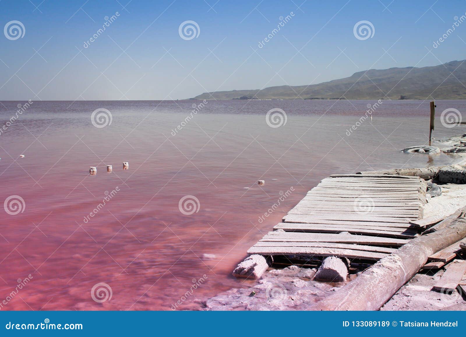the unusual pink lake urmia, full of salt