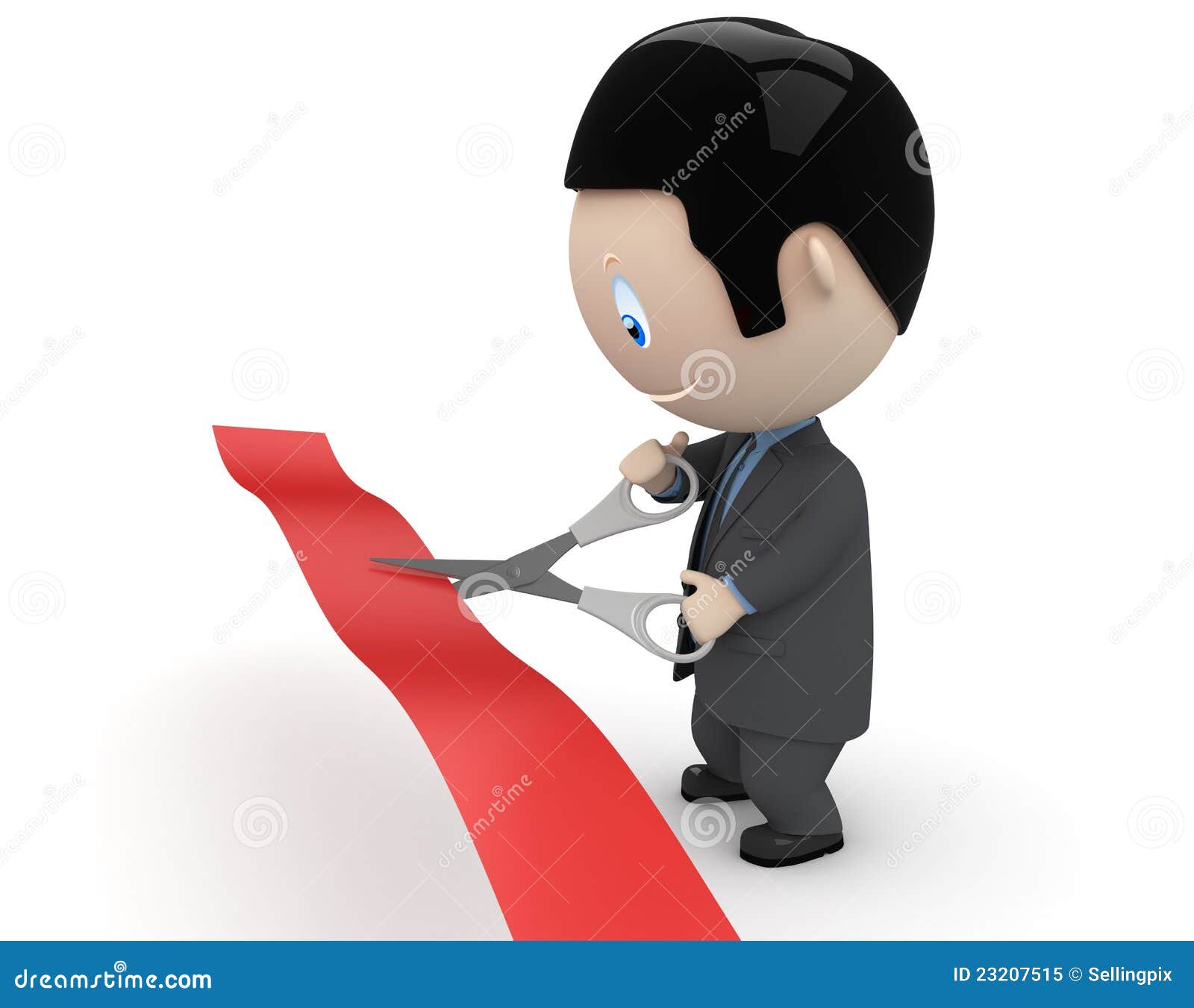unveiling! businessman in suit cutting red ribbon
