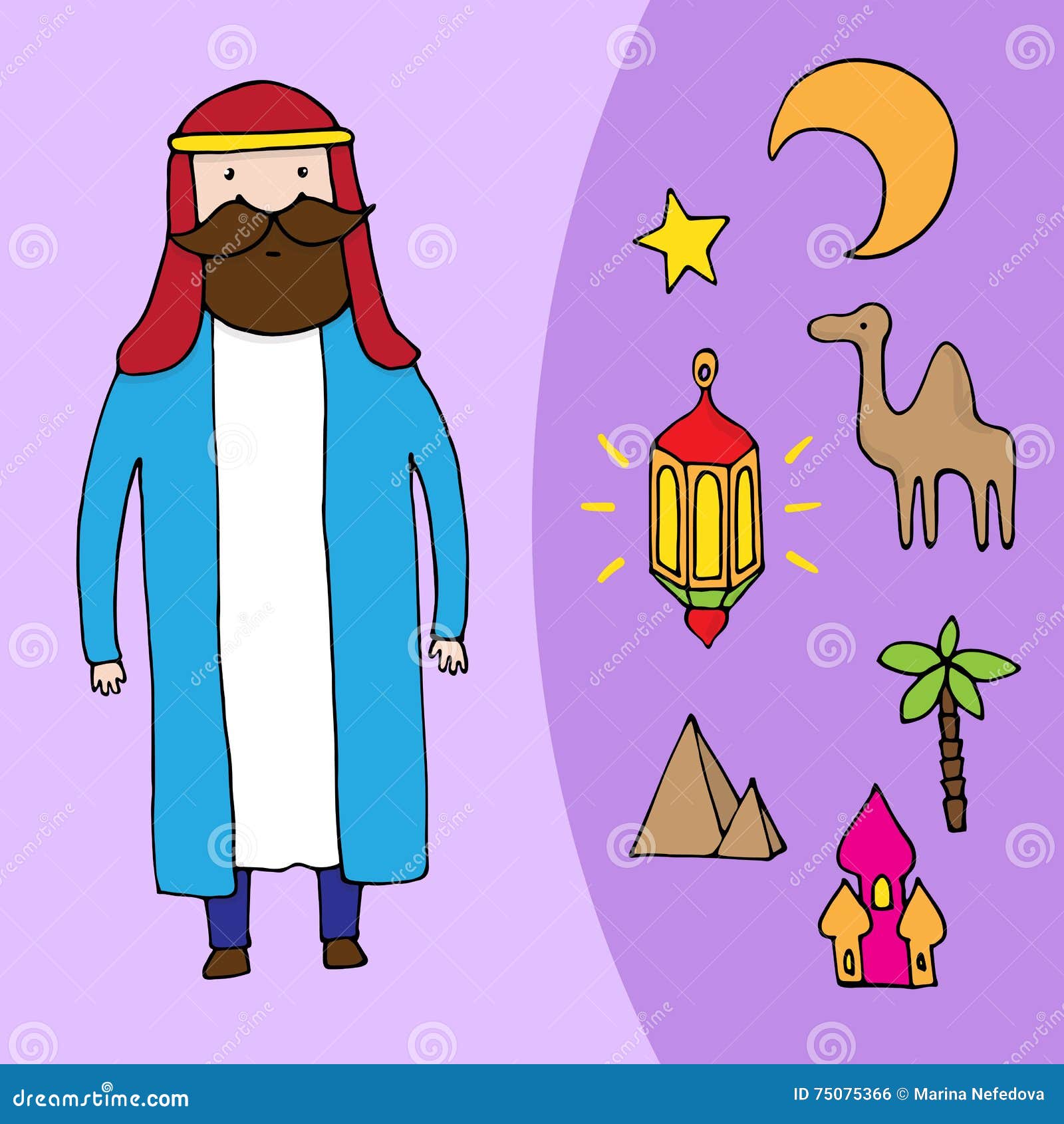 Uomo Arabo E Un Insieme Degli Elementi Arabi Differenti Illustrazione